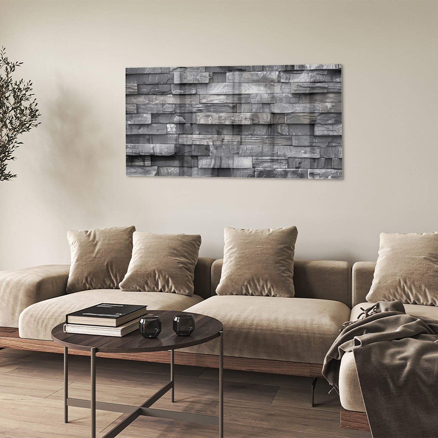Modernes Glasbild mit grauer Textur – Glasbild aus Sicherheitsglas, Größe 90x60
