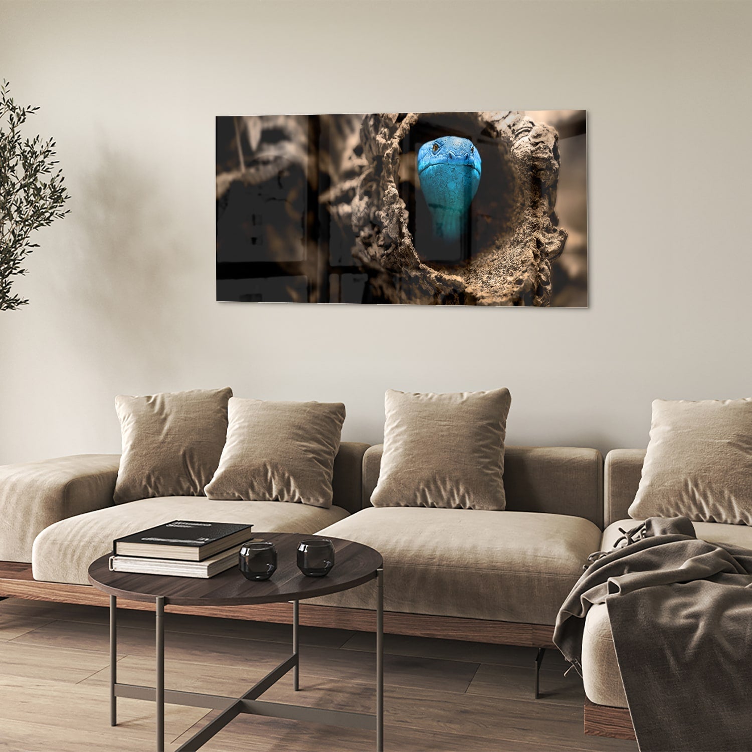 Glasbild mit einer blauen Perle in einem Nest – Glasbild aus Sicherheitsglas, Größe 90x60