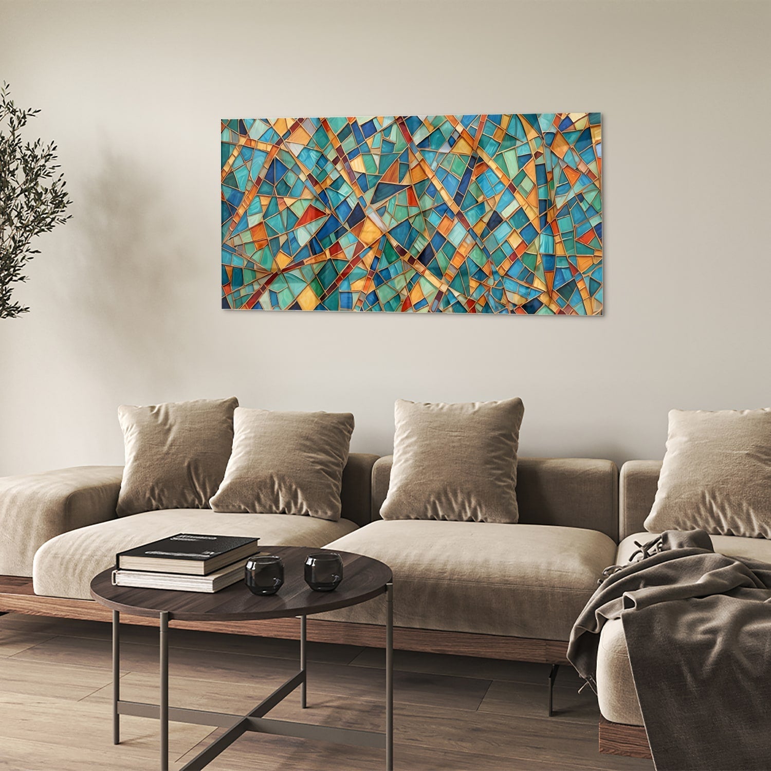 Farbenfrohes abstraktes Glasbild für Ihr Interieur – Glasbild aus Sicherheitsglas, Größe 90x60