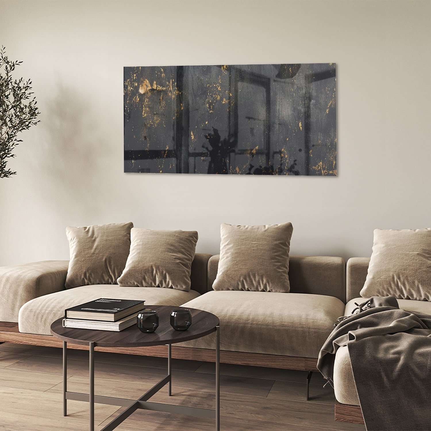 Stilvolles Glasbild mit goldenen Akzenten – Glasbild aus Sicherheitsglas, Größe 90x60