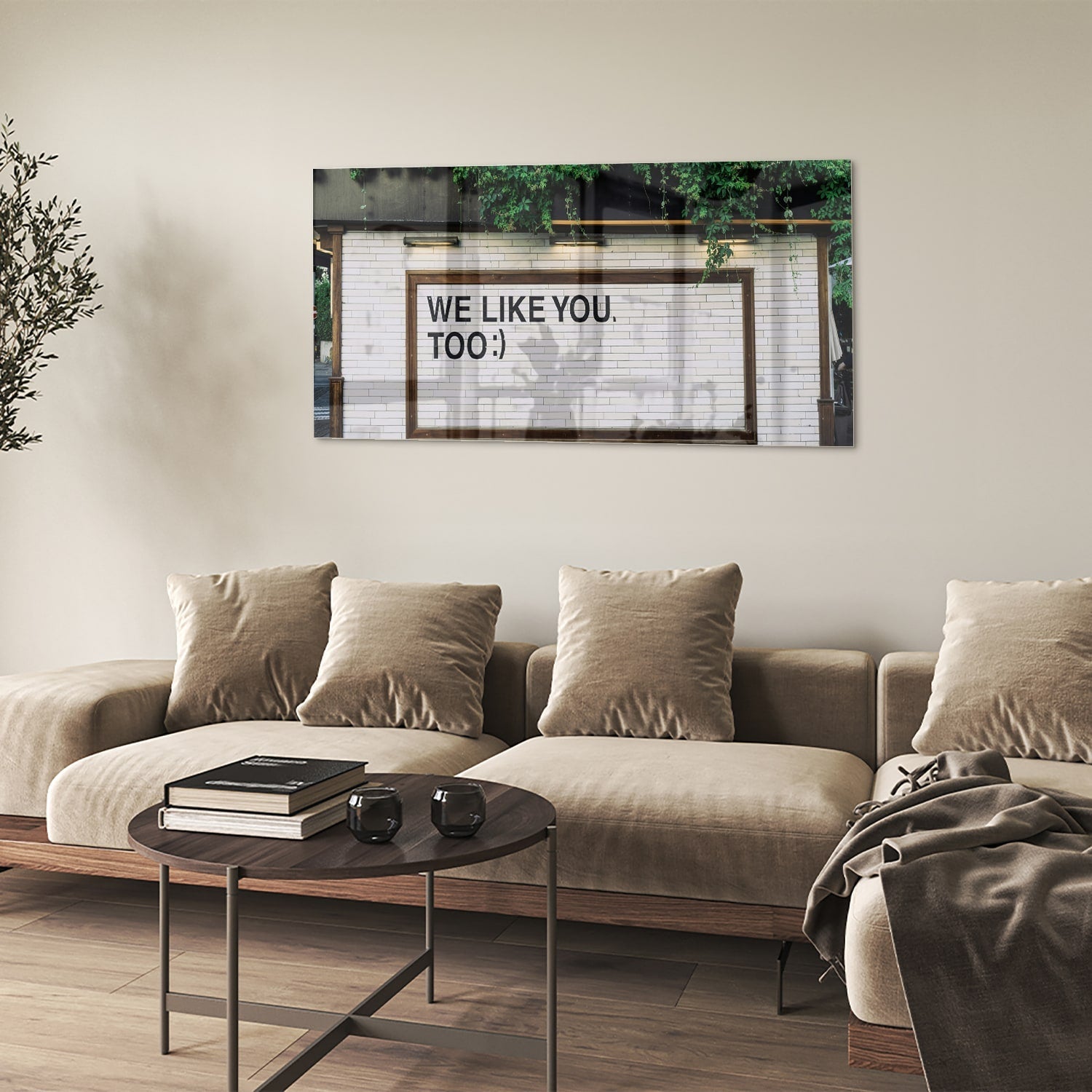 Glasbild 'We Like You Too' mit Pflanzen – Glasbild aus Sicherheitsglas, Größe 90x60
