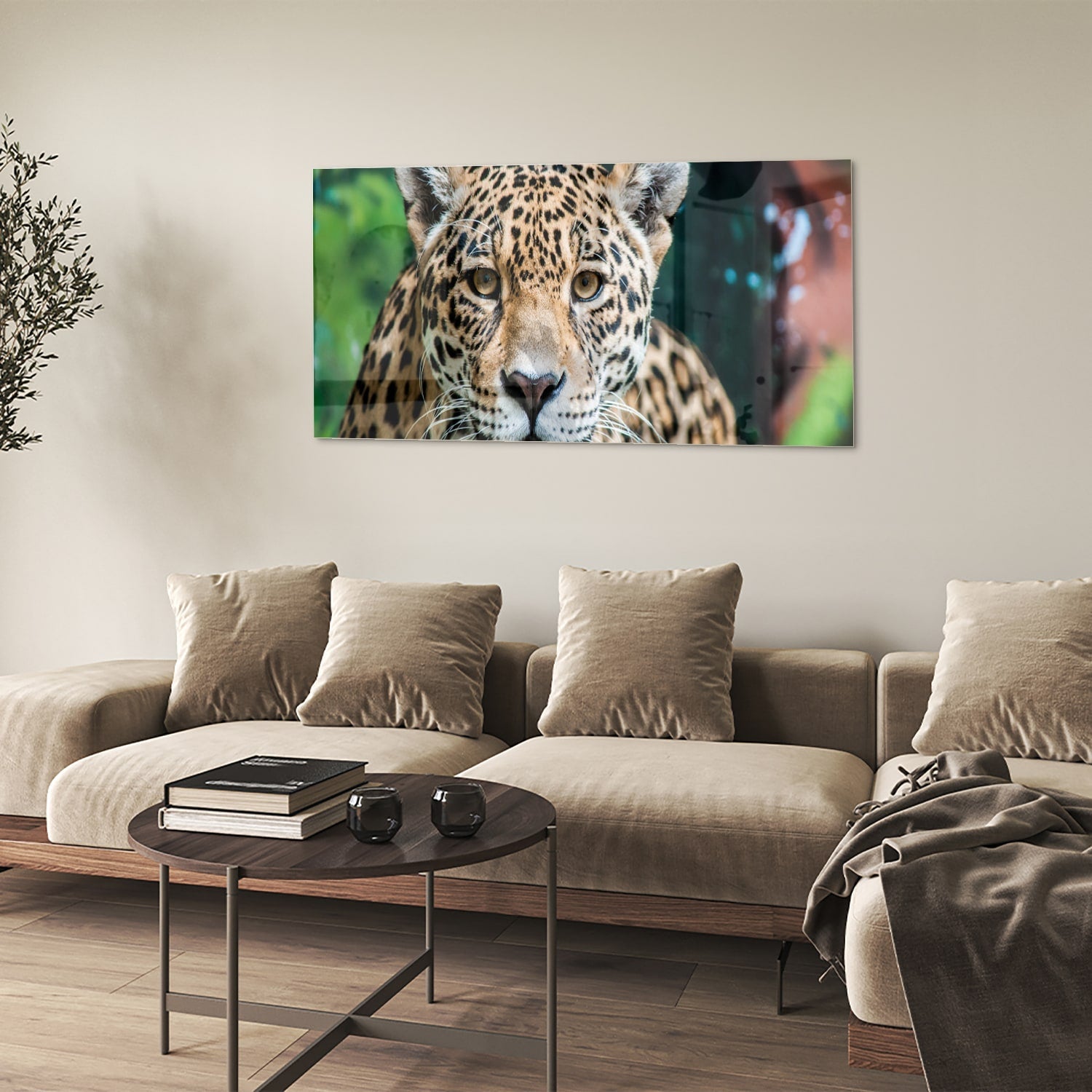 Beeindruckendes Glasbild mit einem Jaguar – Glasbild aus Sicherheitsglas, Größe 90x60