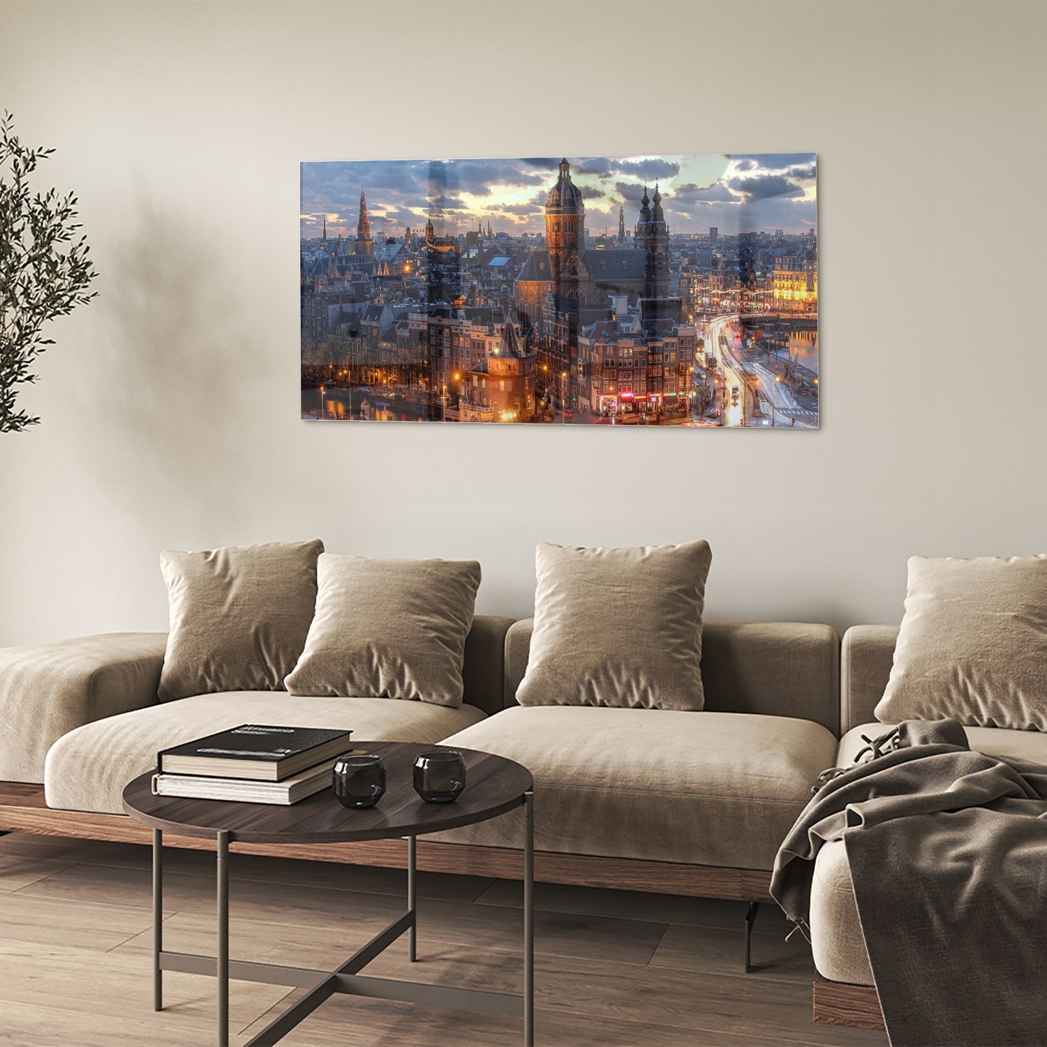 Stimmungsvolles Glasbild mit urbaner Landschaft – Glasbild aus Sicherheitsglas, Größe 90x60