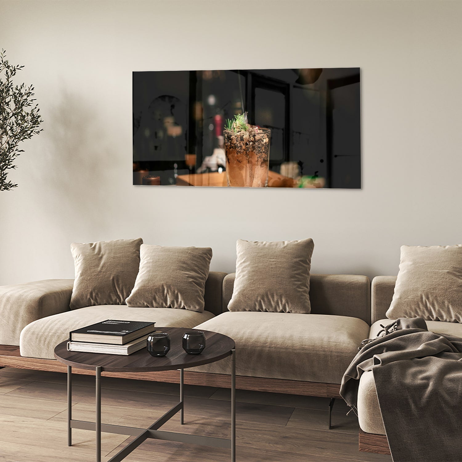 Stilvolles Glasbild mit einem Cocktail – Glasbild aus Sicherheitsglas, Größe 90x60