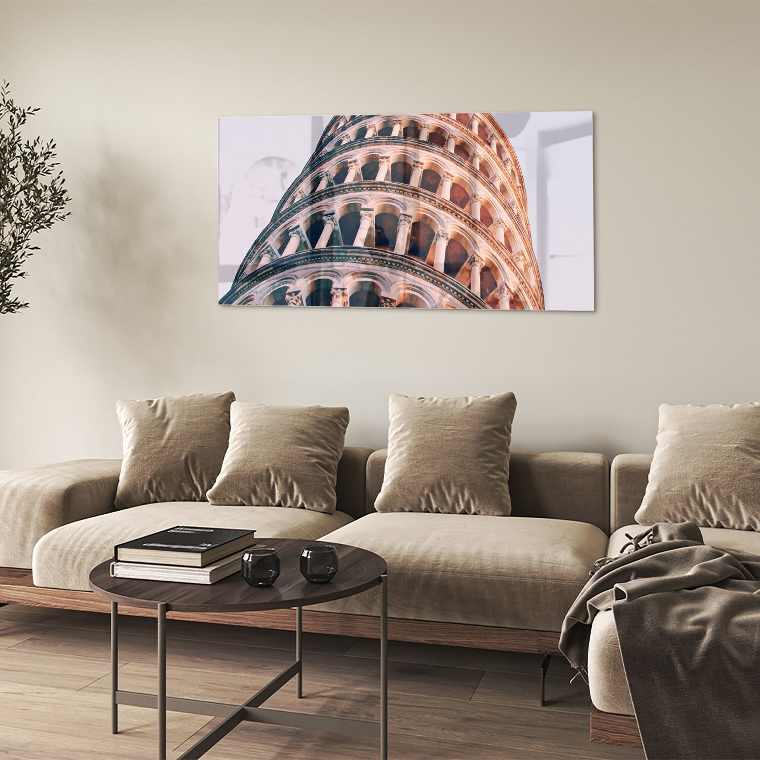Glasbild mit dem Schiefen Turm von Pisa – Glasbild aus Sicherheitsglas, Größe 90x60