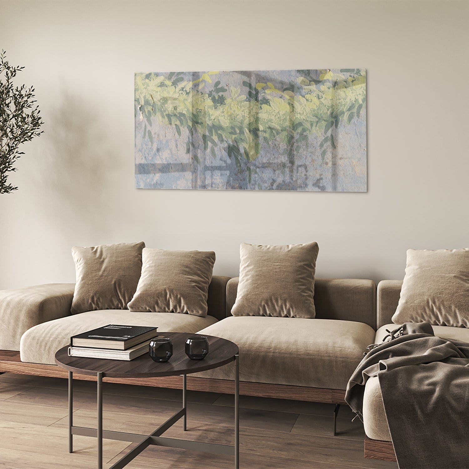 Fröhliches Glasbild mit gelben Blumen – Glasbild aus Sicherheitsglas, Größe 90x60