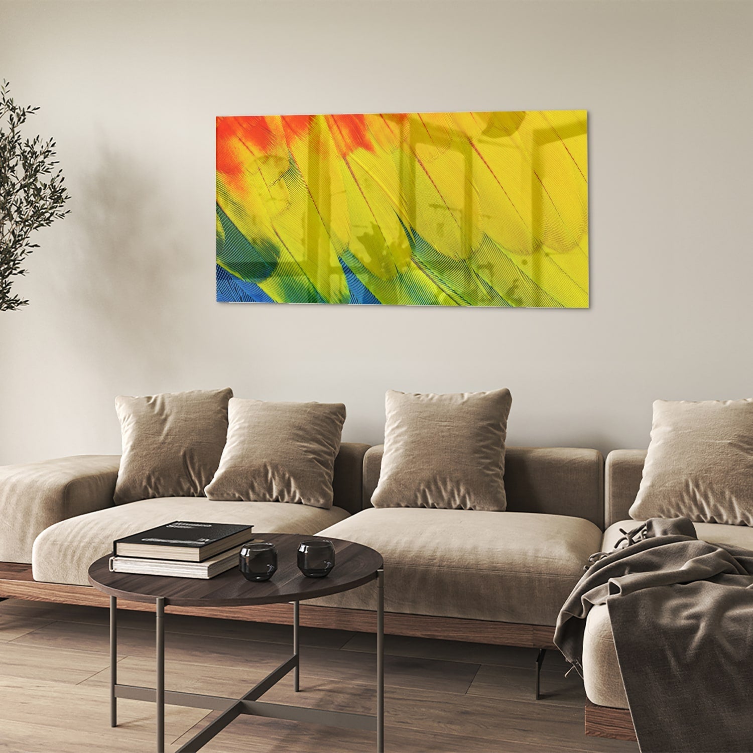 Farbenfrohes Glasbild mit abstrakten Wellen – Glasbild aus Sicherheitsglas, Größe 90x60