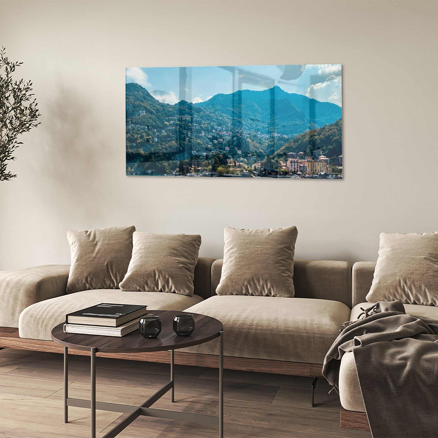 Atemberaubendes Glasbild mit Berglandschaft – Glasbild aus Sicherheitsglas, Größe 90x60