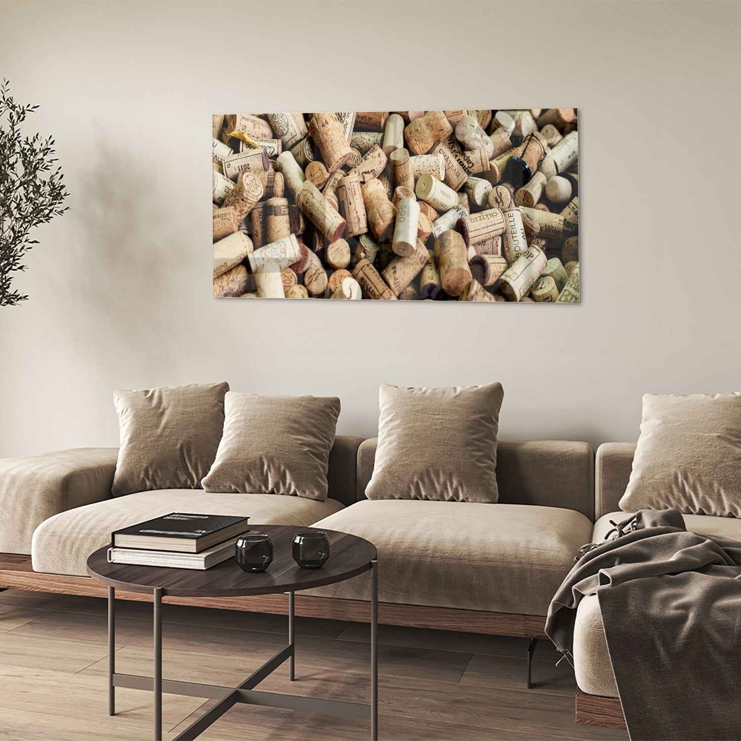 Kreatives Glasbild mit Korkenstapel – Glasbild aus Sicherheitsglas, Größe 90x60