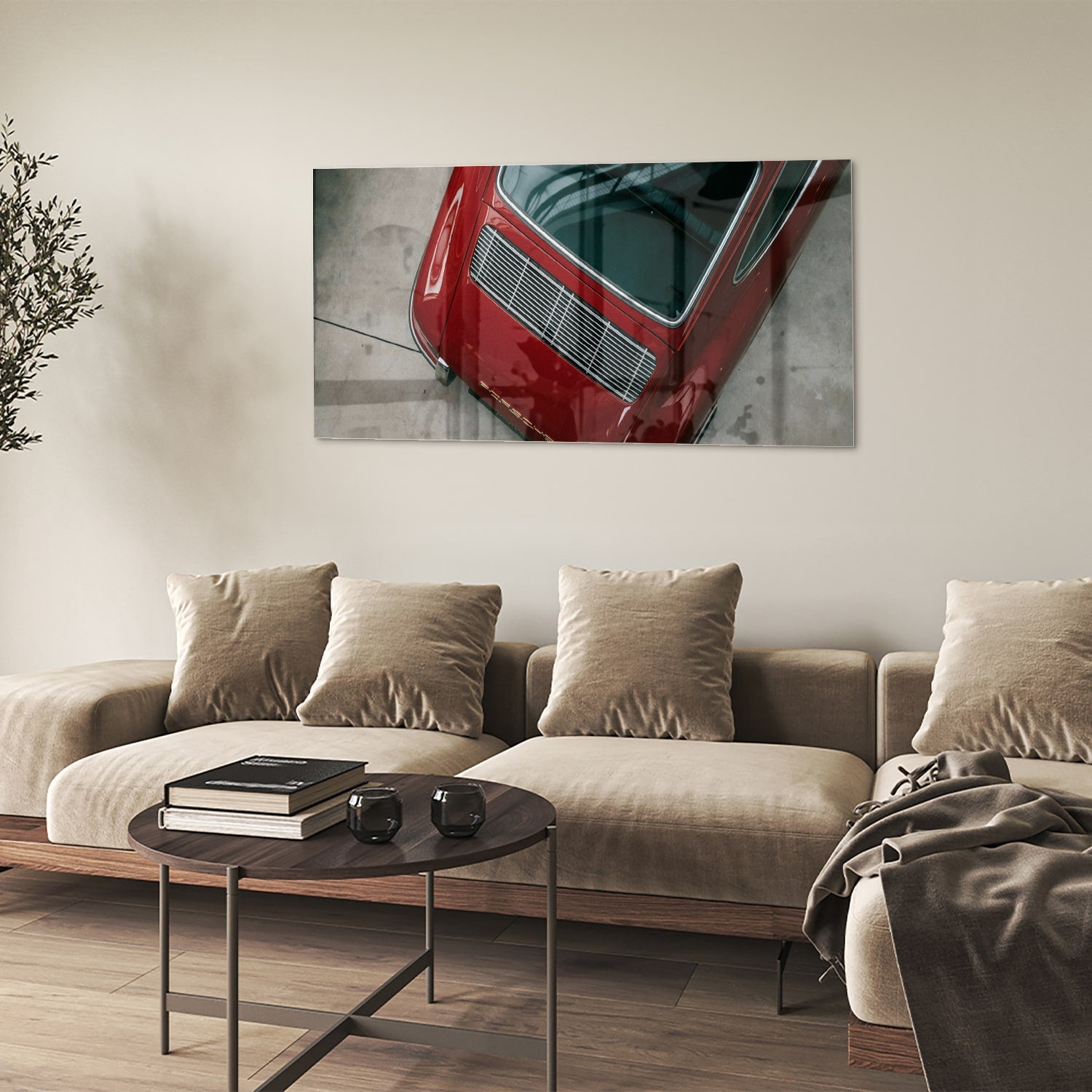 Stilvolles Glasbild mit einem roten Auto – Glasbild aus Sicherheitsglas, Größe 90x60