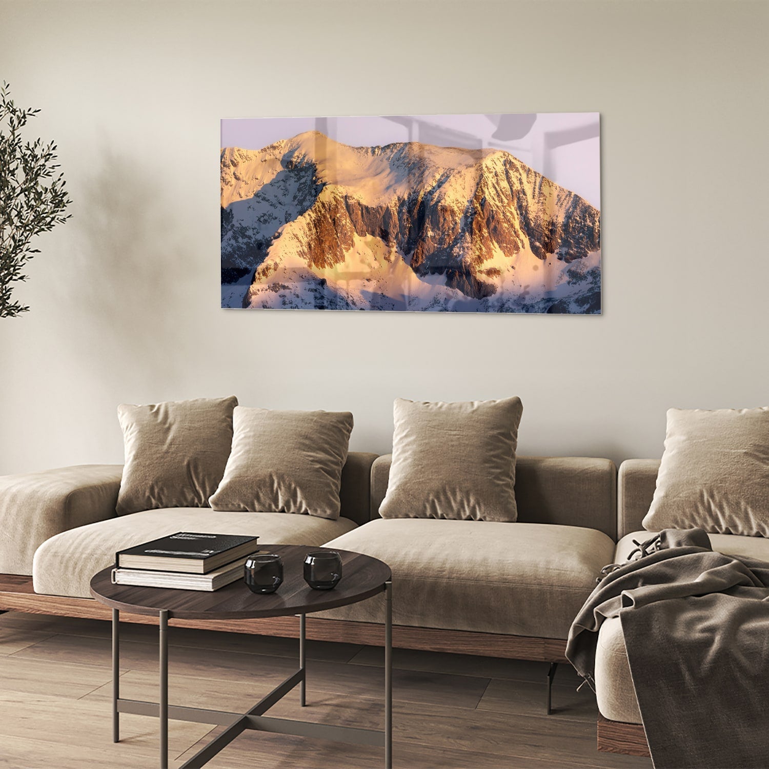 Atemberaubendes Glasbild mit Berglandschaft – Glasbild aus Sicherheitsglas, Größe 90x60