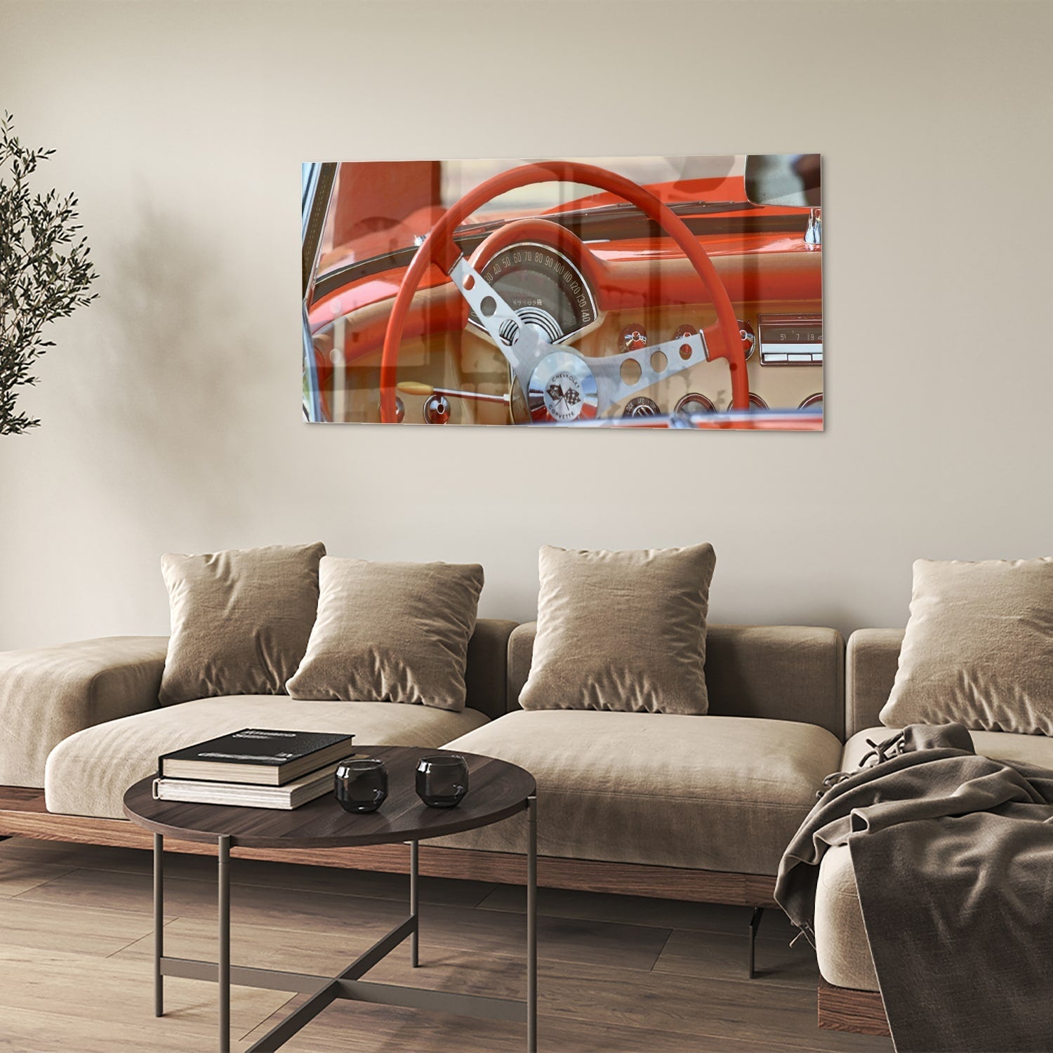 Retro-Auto-Glasbild für stilvolle Innenräume – Glasbild aus Sicherheitsglas, Größe 90x60