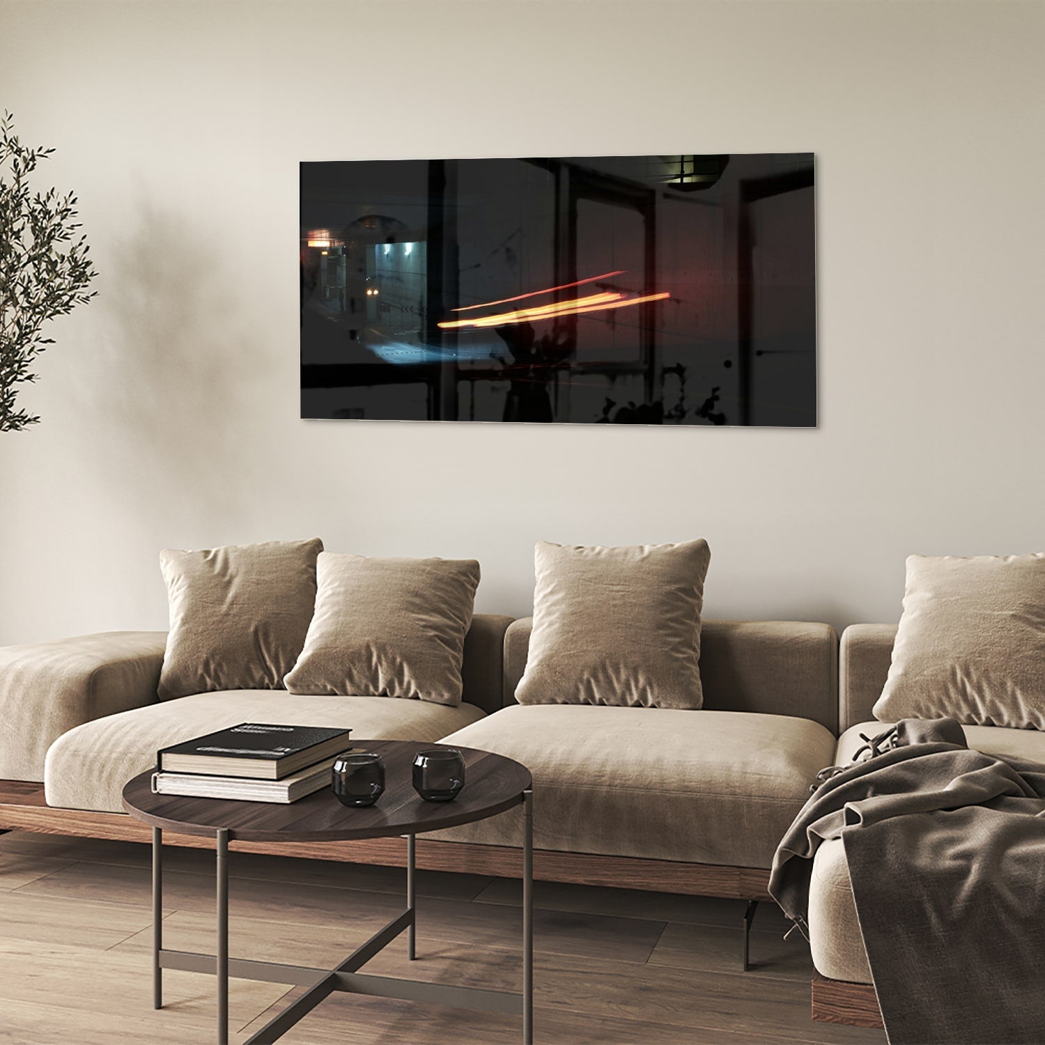 Stilvolles Glasbild mit abstrakter Beleuchtung – Glasbild aus Sicherheitsglas, Größe 90x60