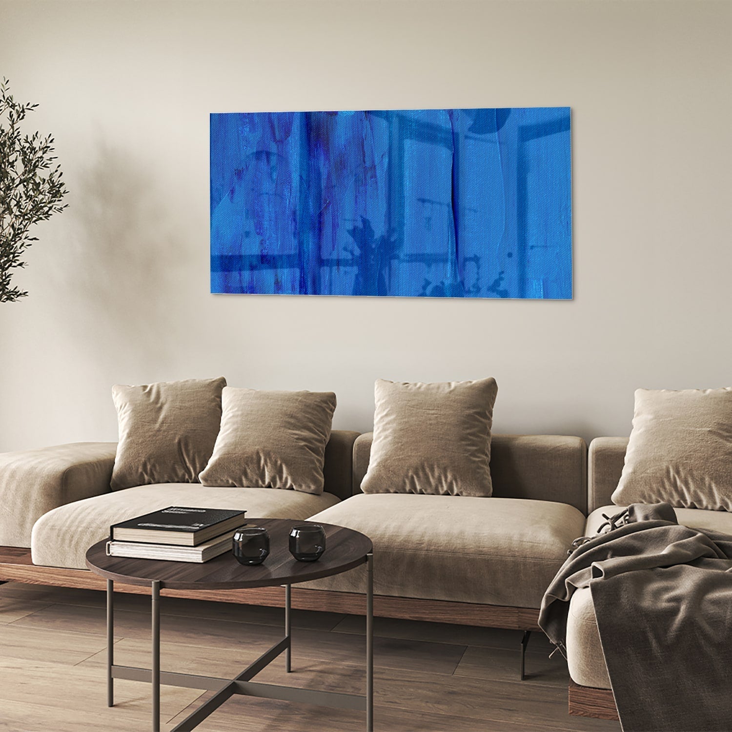 Blaues abstraktes Glasbild für moderne Innenräume – Glasbild aus Sicherheitsglas, Größe 90x60