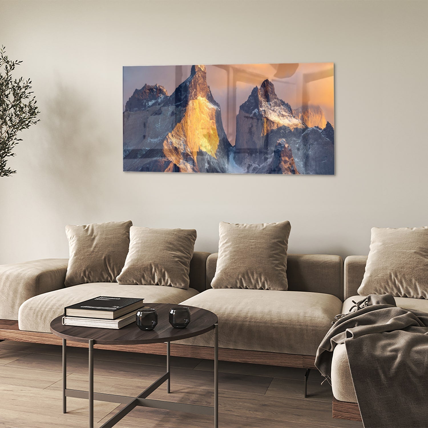 Glasbild mit majestätischen Bergen – Glasbild aus Sicherheitsglas, Größe 90x60