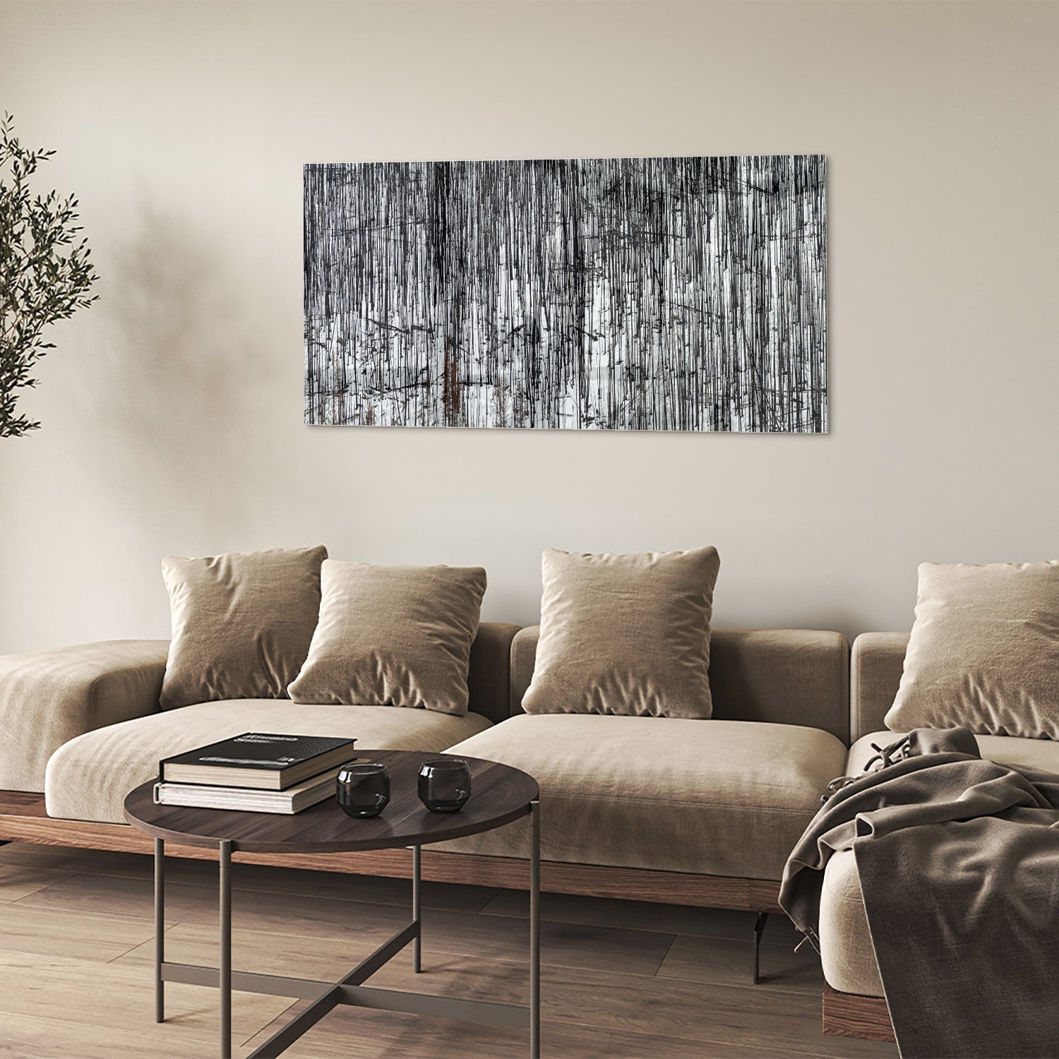 Minimalistisches Glasbild mit Bäumen – Glasbild aus Sicherheitsglas, Größe 90x60