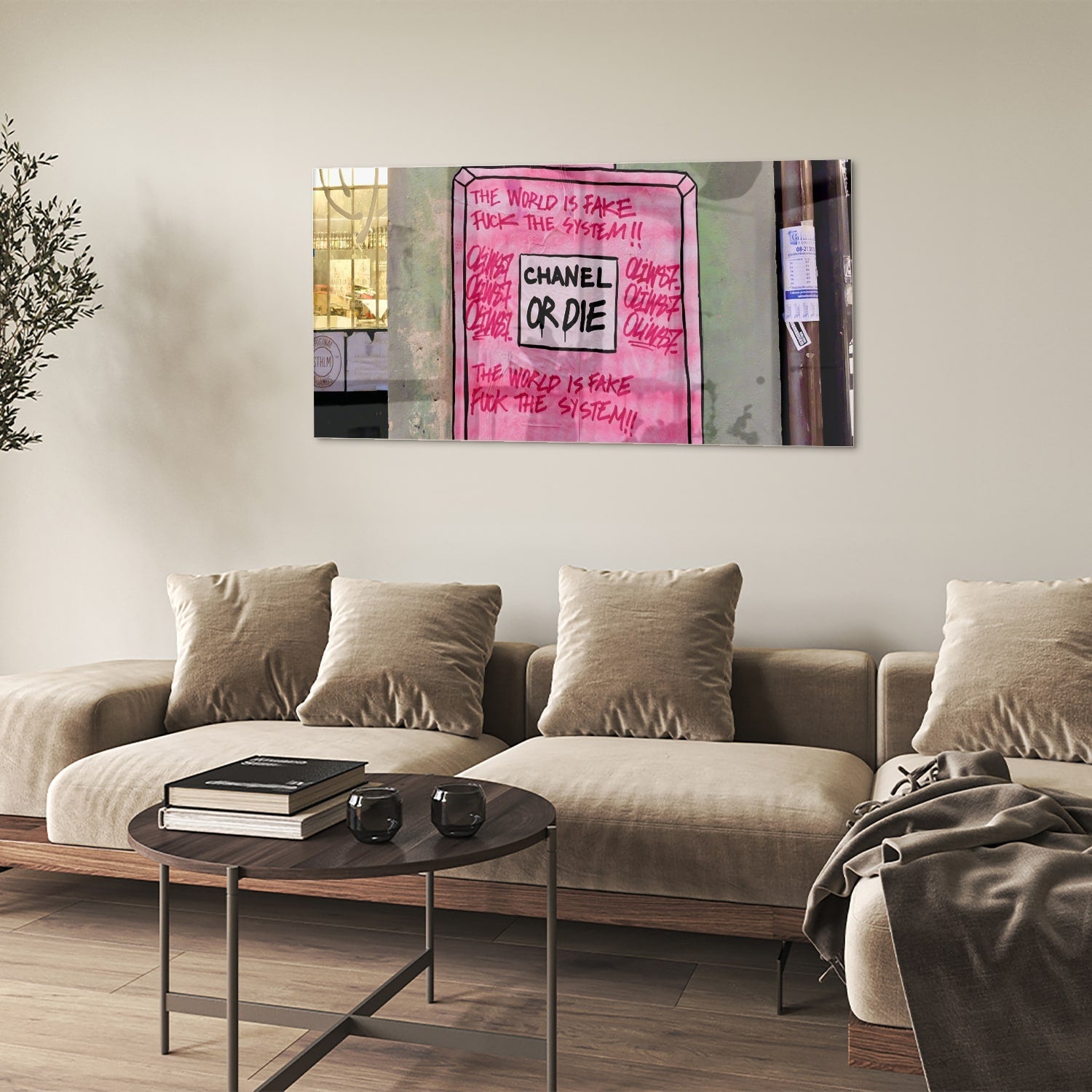 Stilvolles Glasbild: 'Chanel or Die' – Glasbild aus Sicherheitsglas, Größe 90x60