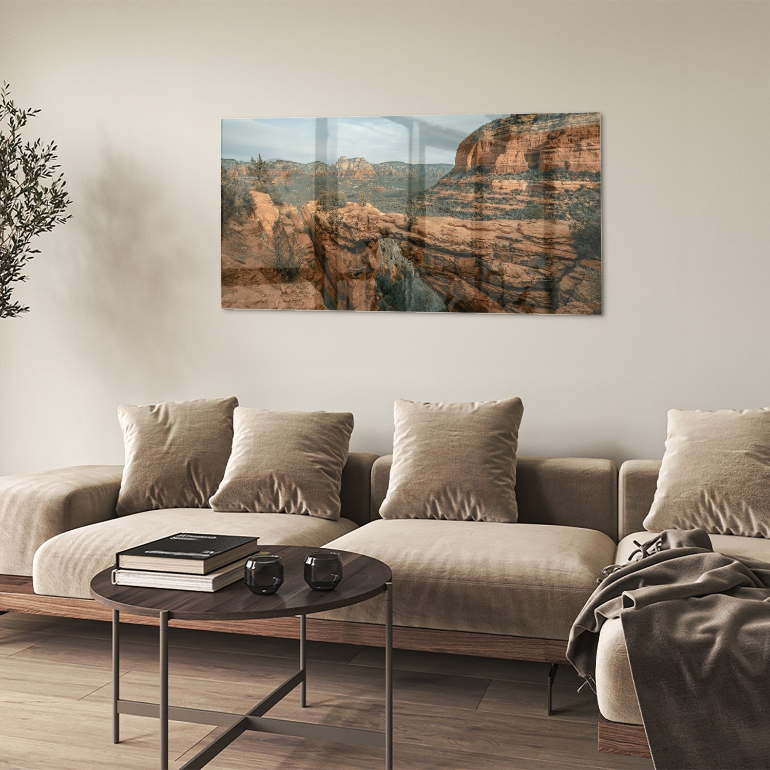 Atemberaubendes Glasbild mit Bergen – Glasbild aus Sicherheitsglas, Größe 90x60