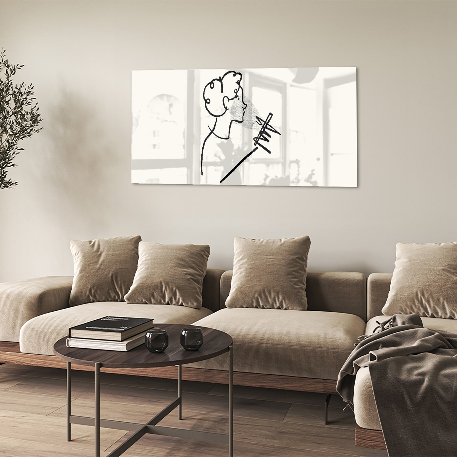 Minimalistisches Glasbild mit moderner Illustration – Glasbild aus Sicherheitsglas, Größe 90x60