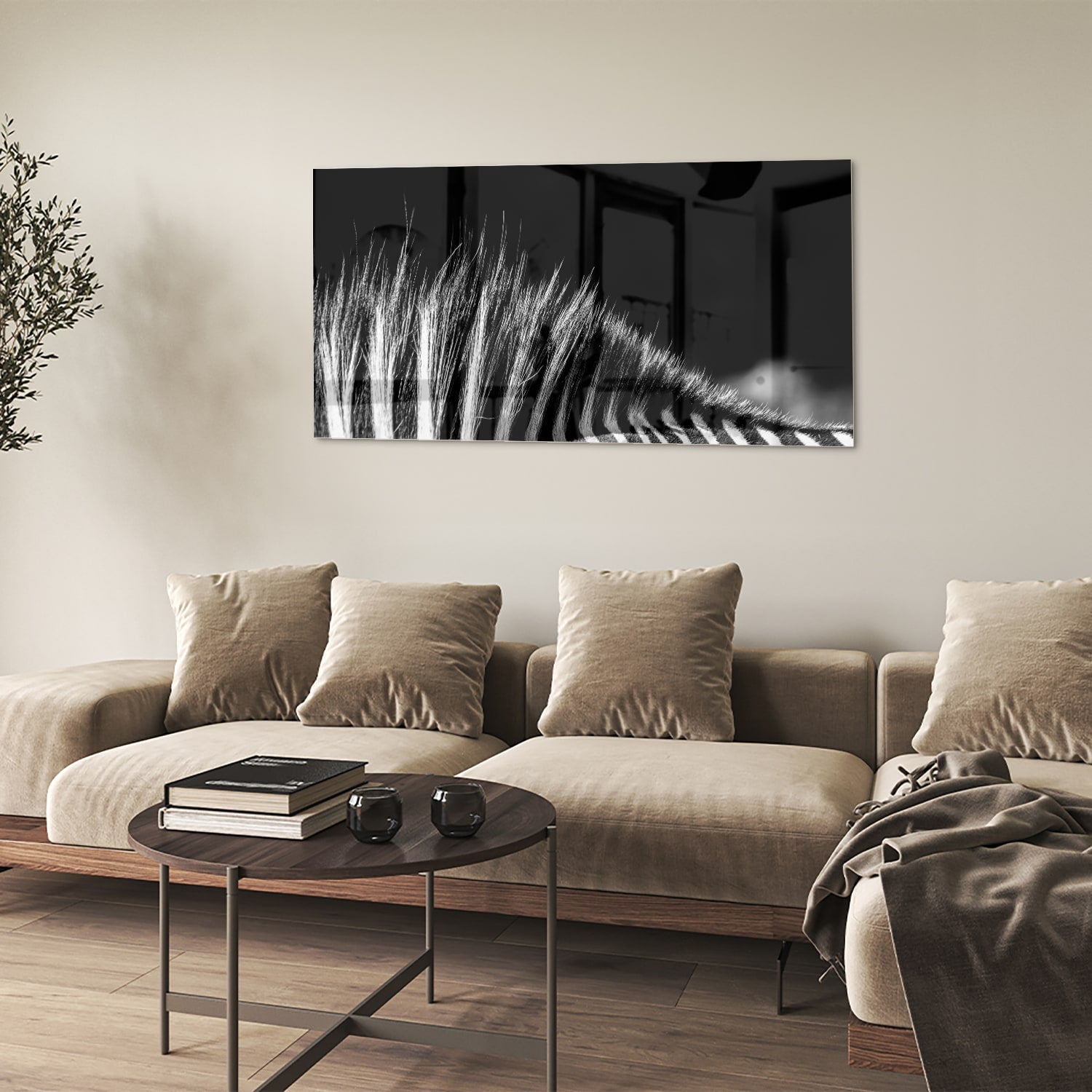 Modernes Schwarz-Weiß-Glasbild – Glasbild aus Sicherheitsglas, Größe 90x60