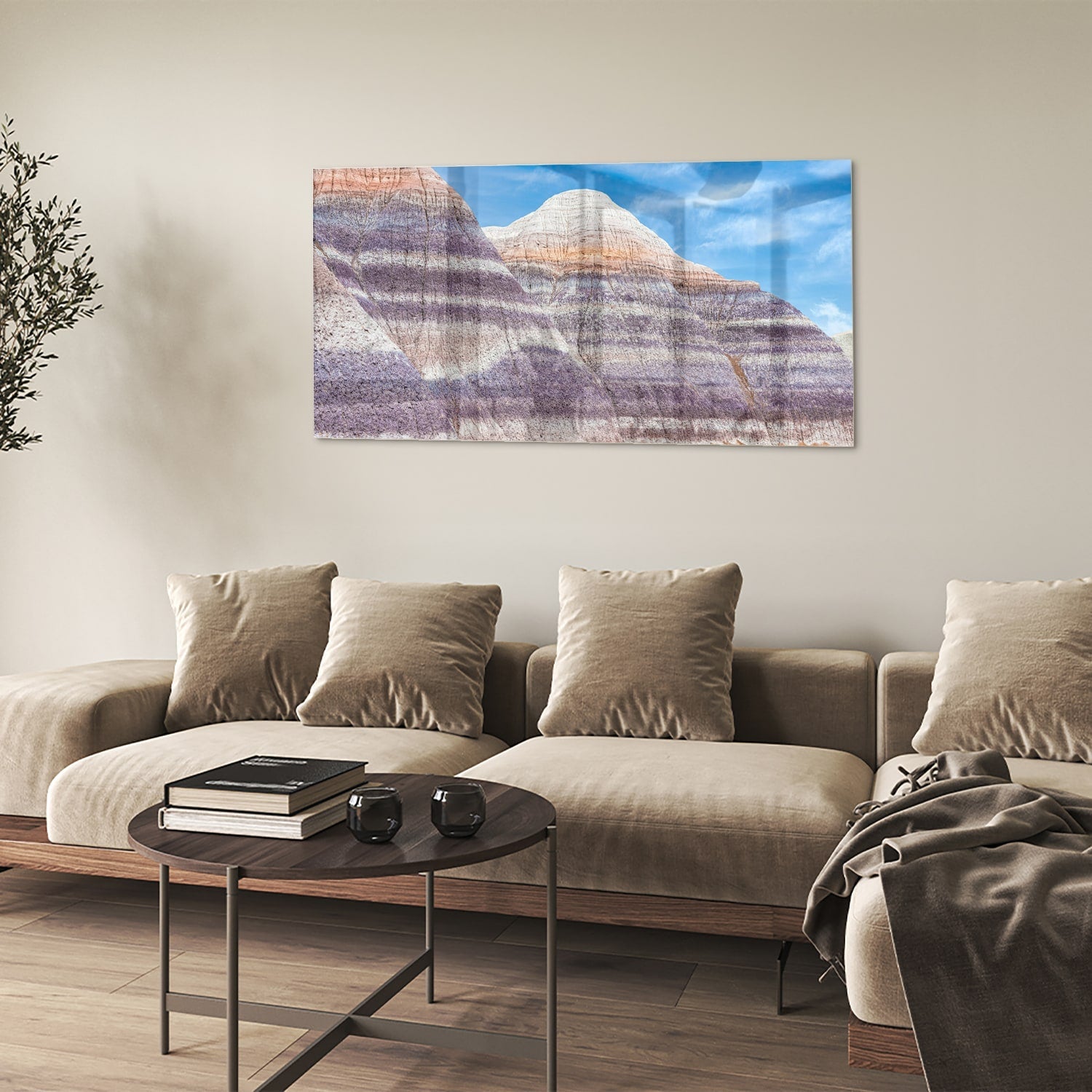 Wunderschönes Glasbild mit Bergen und Himmel – Glasbild aus Sicherheitsglas, Größe 90x60