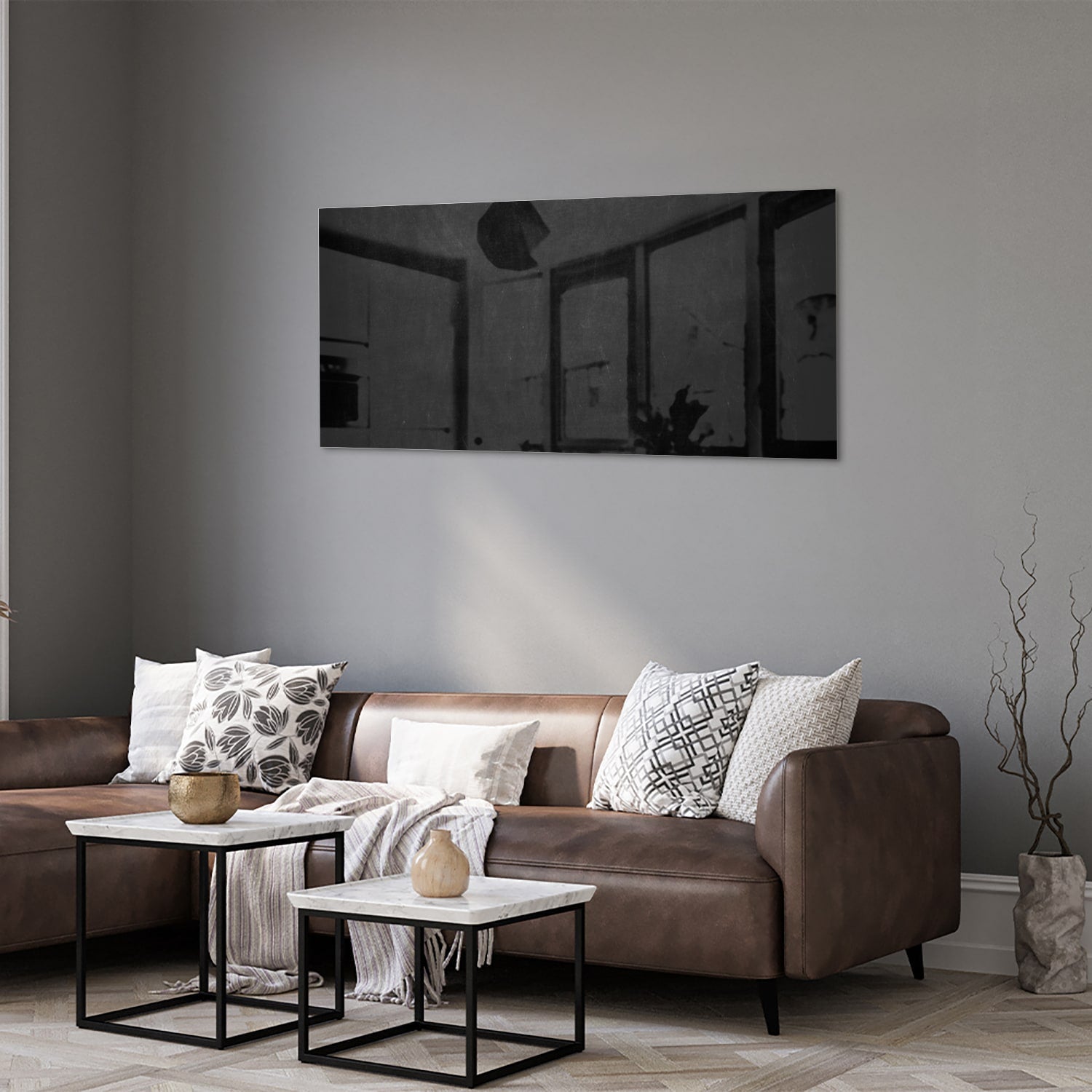 Elegantes schwarzes Glasbild für stilvolle Innenräume – Glasbild aus Sicherheitsglas, Größe 40x40_rond