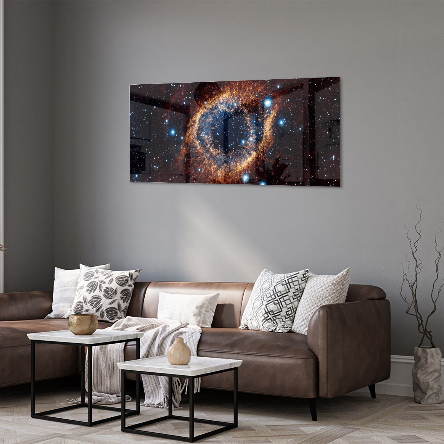 Kosmisches Glasbild mit Galaxie – Glasbild aus Sicherheitsglas, Größe 40x40_rond