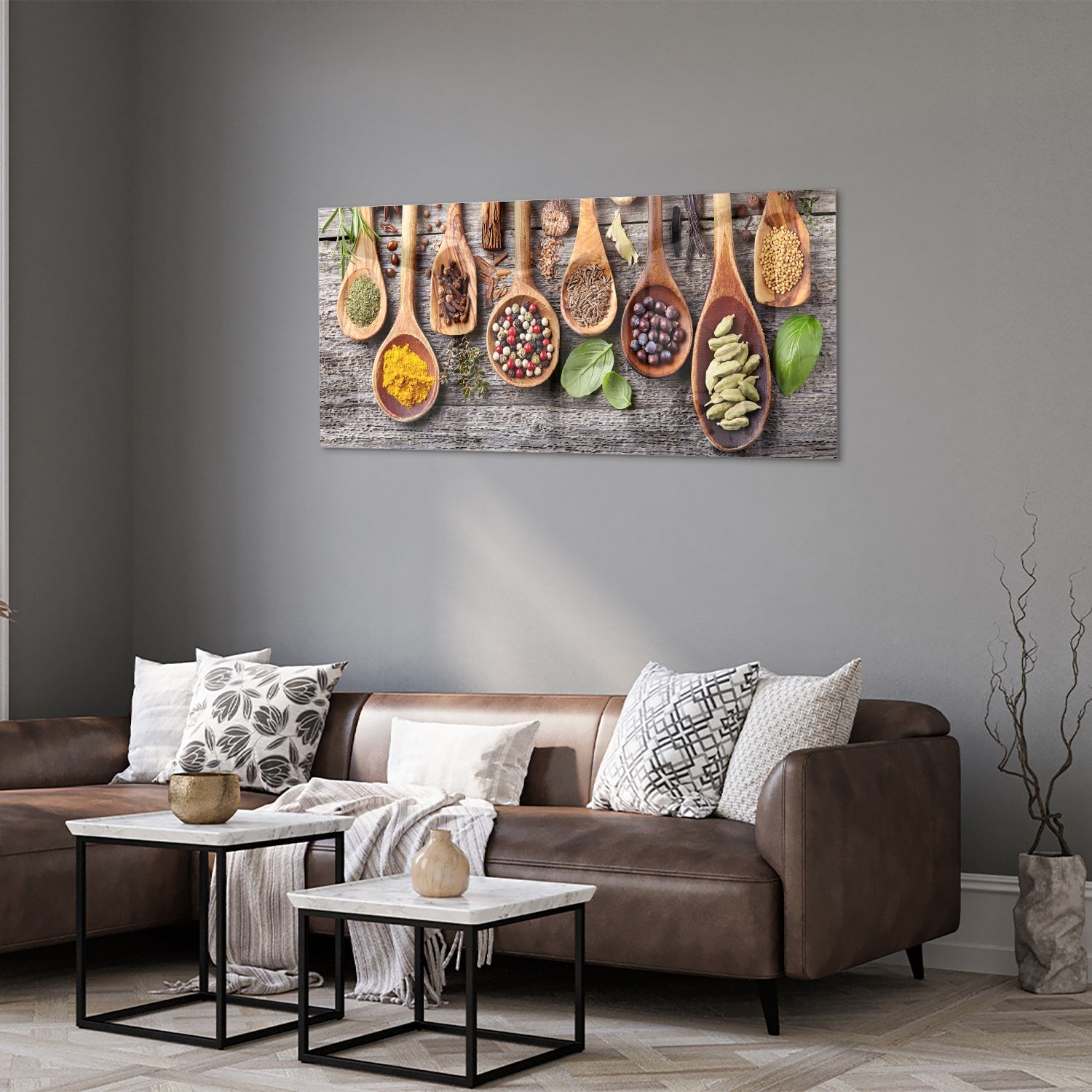 Glasbild mit natürlichen Rezepten im Löffel-Design – Glasbild aus Sicherheitsglas, Größe 40x40_rond