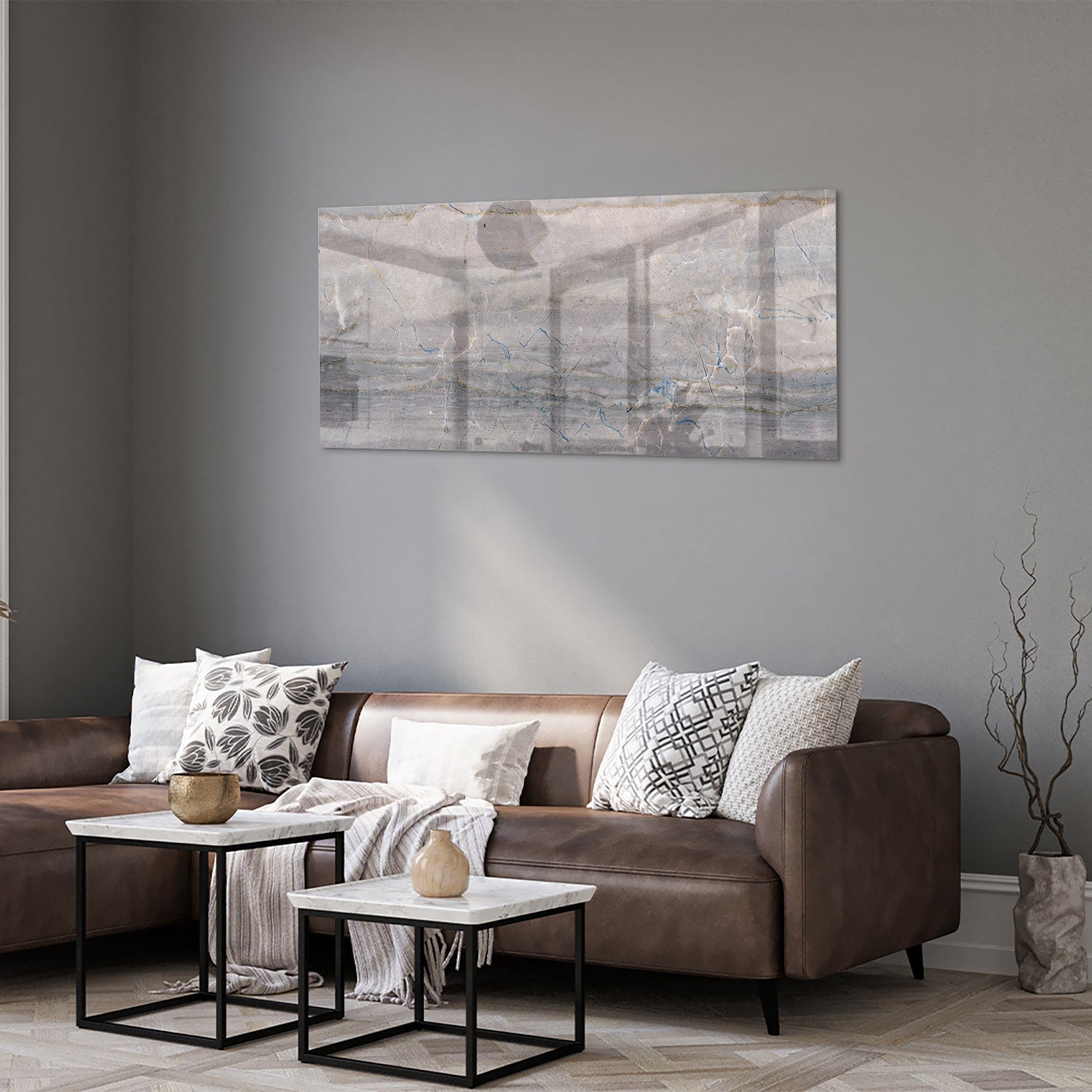 Elegantes Glasbild mit Erdtönen – Glasbild aus Sicherheitsglas, Größe 40x40_rond