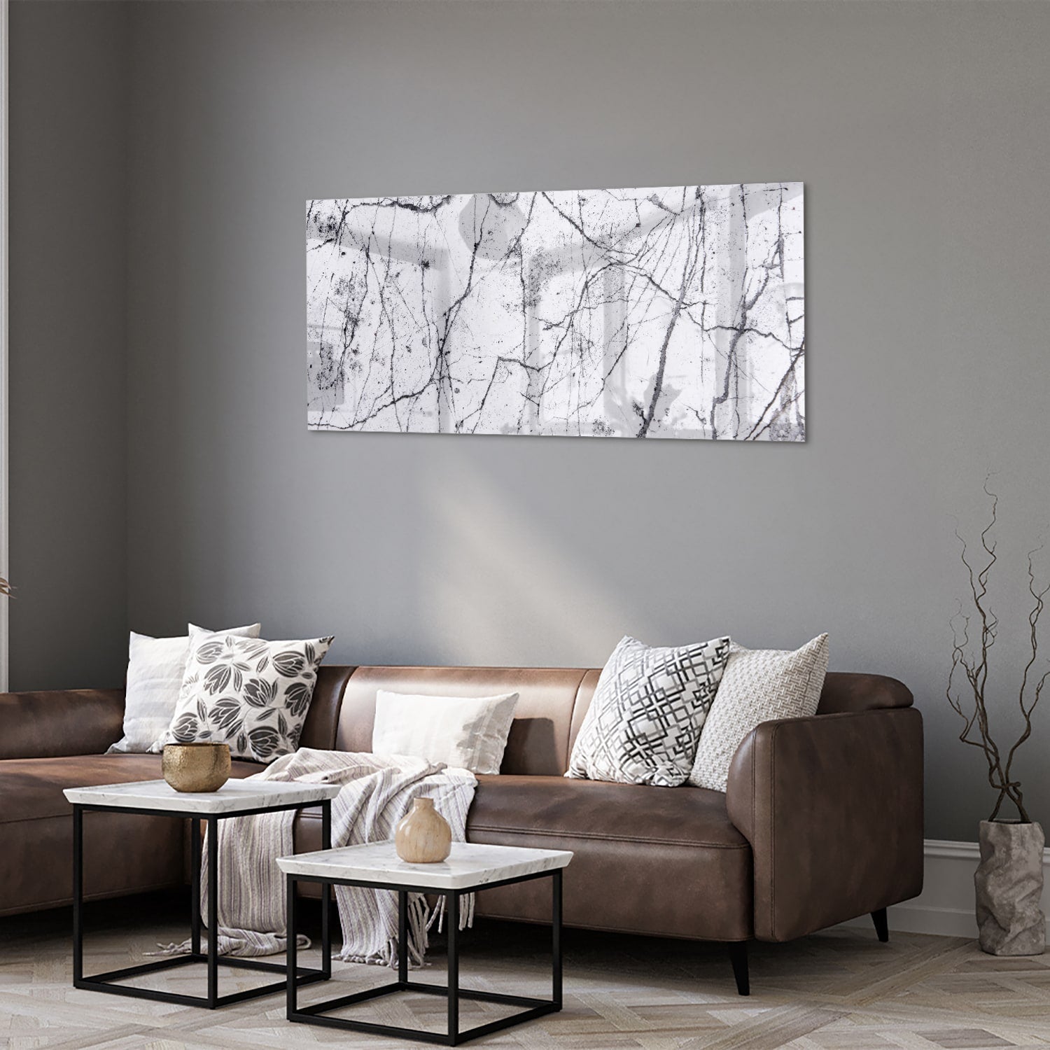 Glasbild mit abstrakter Aststruktur – Glasbild aus Sicherheitsglas, Größe 40x40_rond