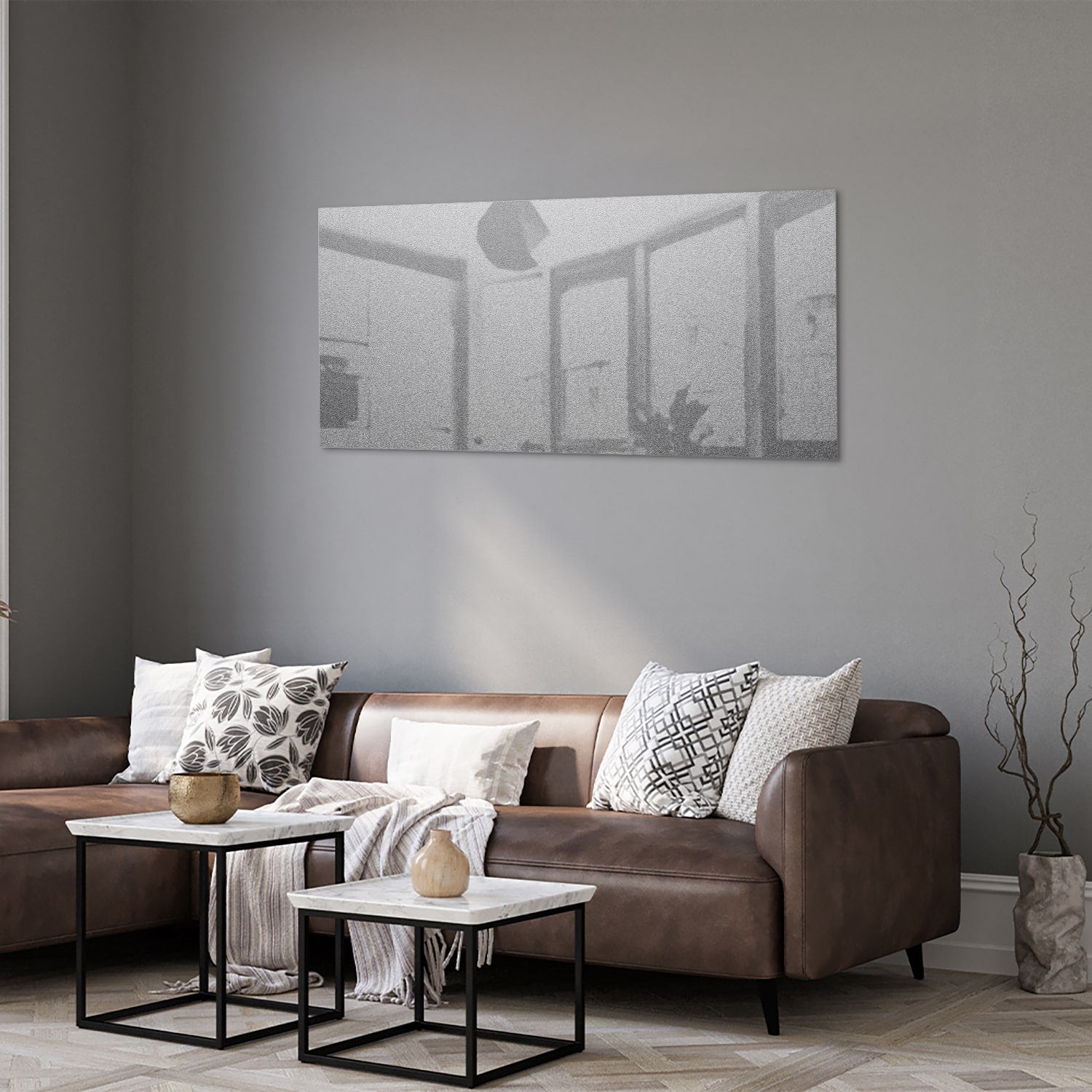 Minimalistisches Glasbild mit dezenten Reflexionen – Glasbild aus Sicherheitsglas, Größe 40x40_rond