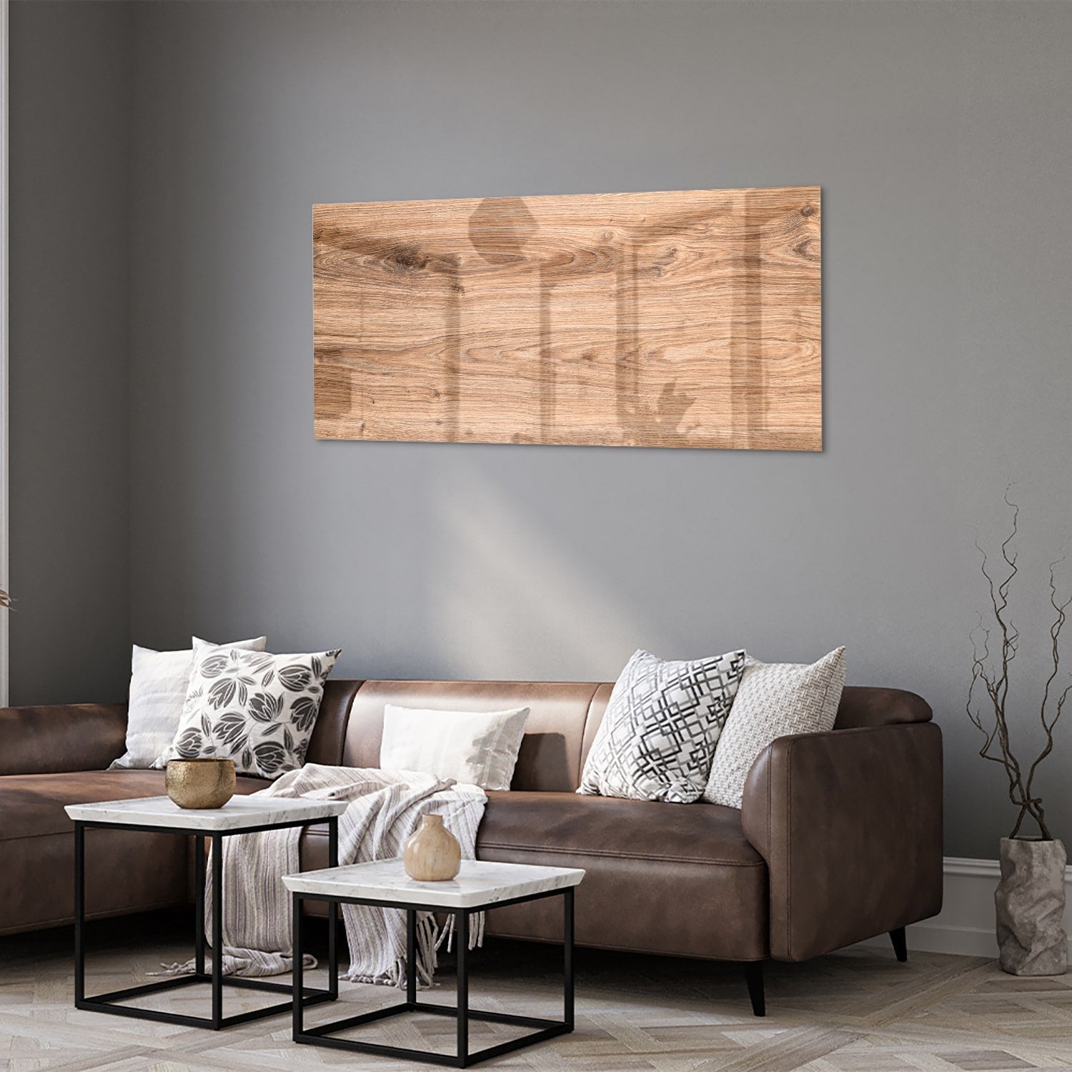 Rustikales Glasbild mit Holzoptik – Glasbild aus Sicherheitsglas, Größe 40x40_rond