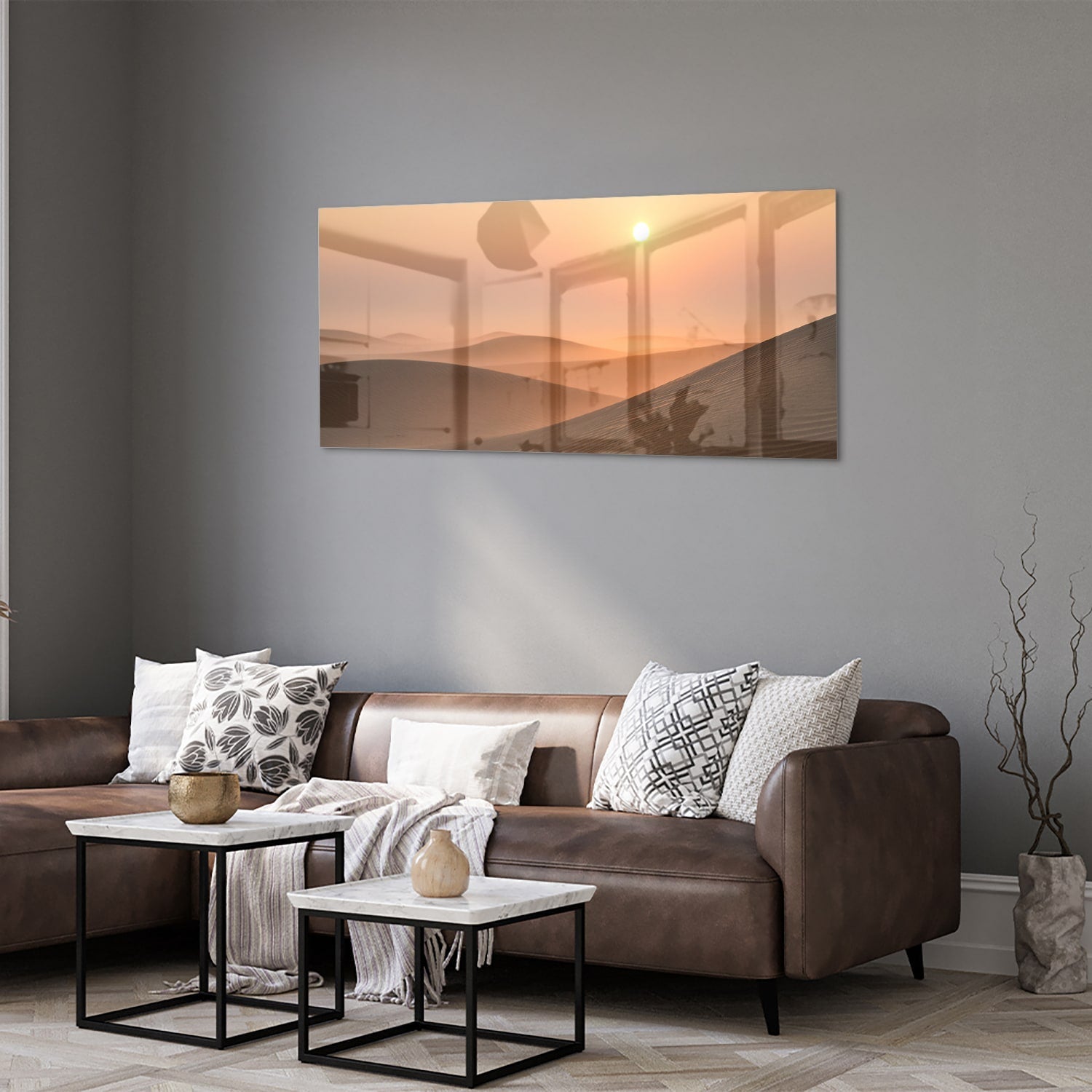 Glasbild mit Sonnenuntergang in warmen Farbtönen – Glasbild aus Sicherheitsglas, Größe 40x40_rond