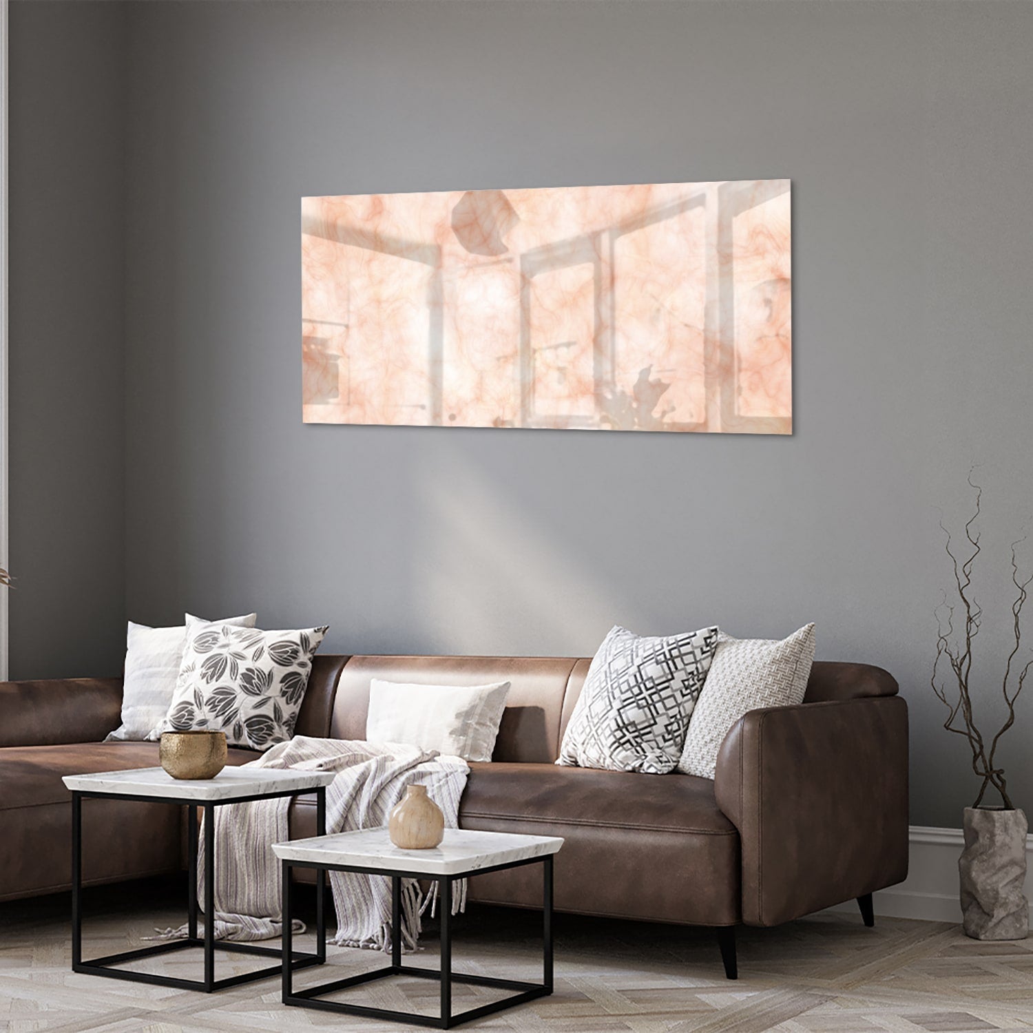 Hellrosa abstraktes Glasbild für ein elegantes Interieur – Glasbild aus Sicherheitsglas, Größe 40x40_rond