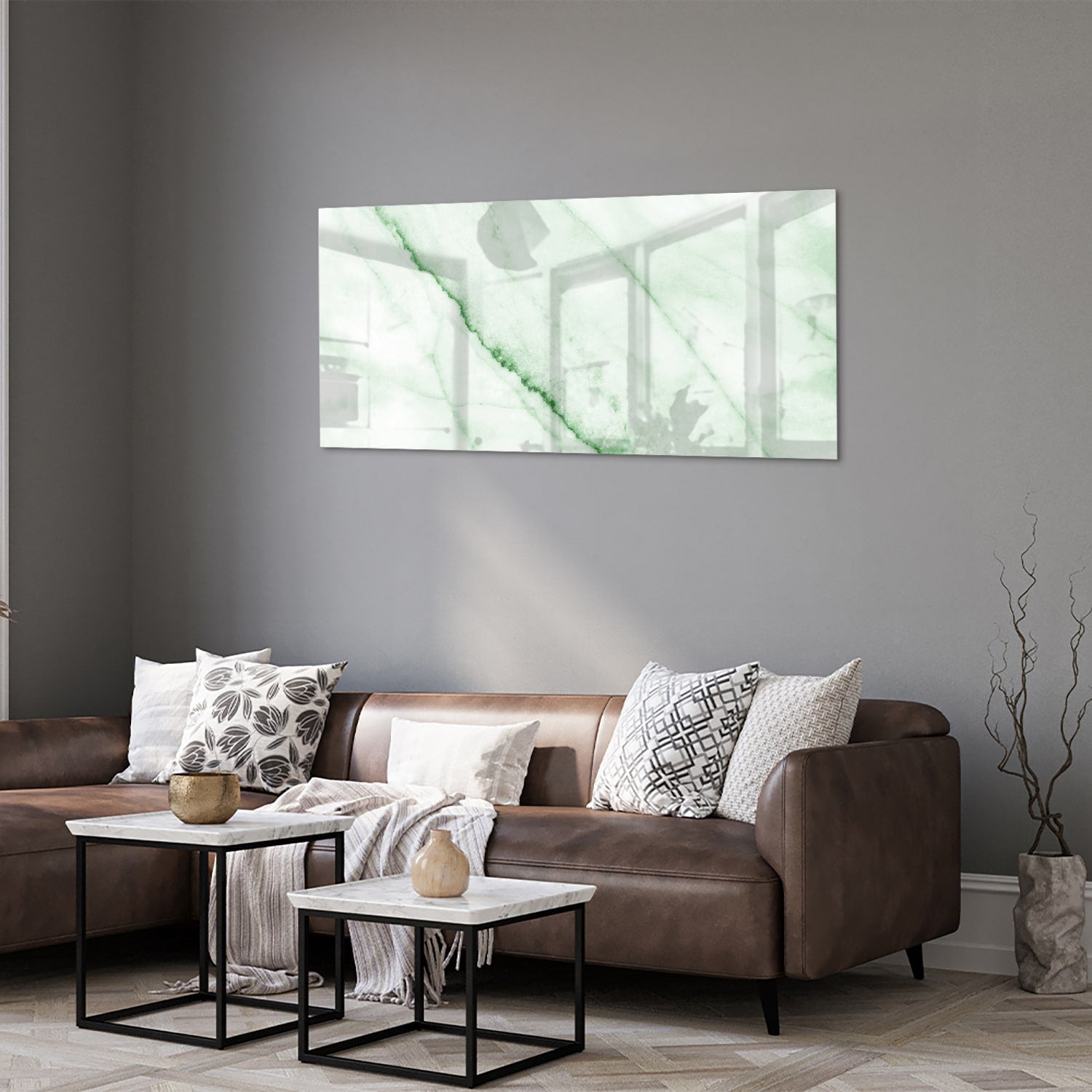 Elegantes Glasbild mit grüner Marmoroptik – Glasbild aus Sicherheitsglas, Größe 40x40_rond