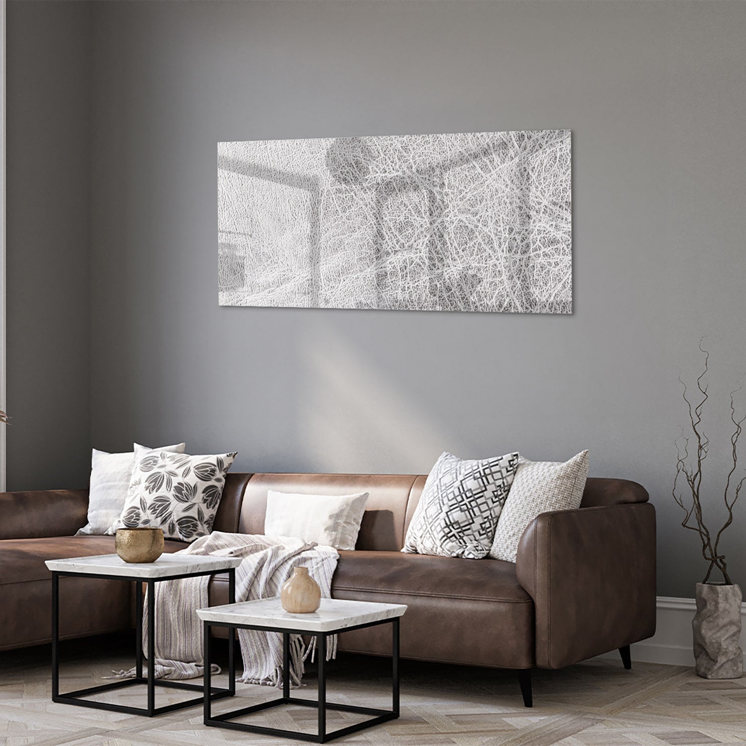 Stilvolles Glasbild mit abstrakten Linien – Glasbild aus Sicherheitsglas, Größe 40x40_rond
