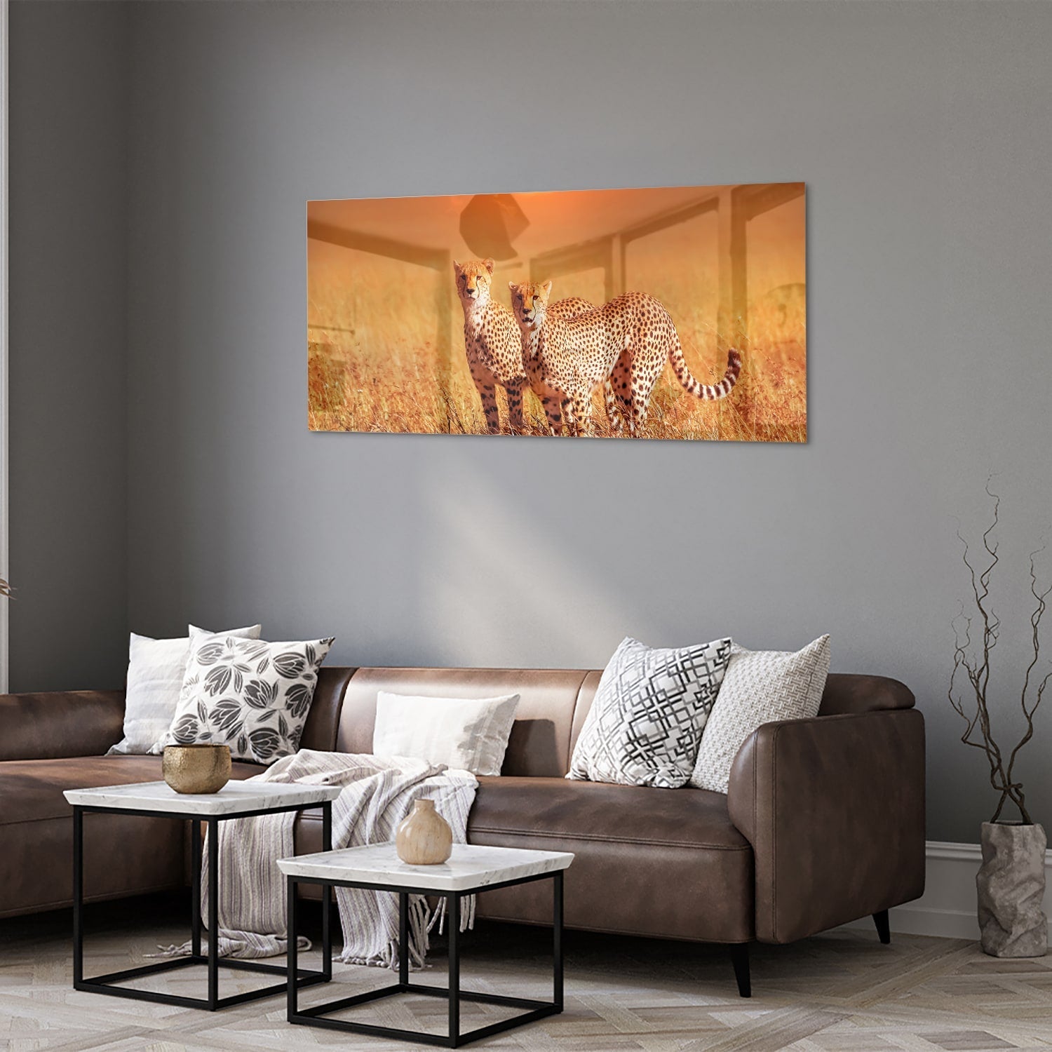 Elegantes Glasbild mit Geparden in der Natur – Glasbild aus Sicherheitsglas, Größe 40x40_rond