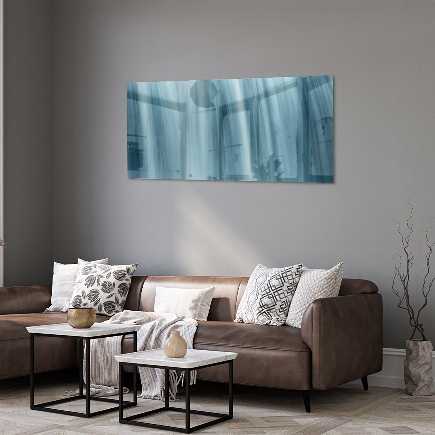 Beruhigendes Glasbild mit Wasserfällen – Glasbild aus Sicherheitsglas, Größe 40x40_rond