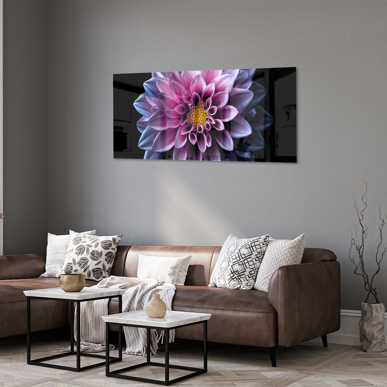 Elegantes Glasbild mit rosa Blume – Glasbild aus Sicherheitsglas, Größe 40x40_rond