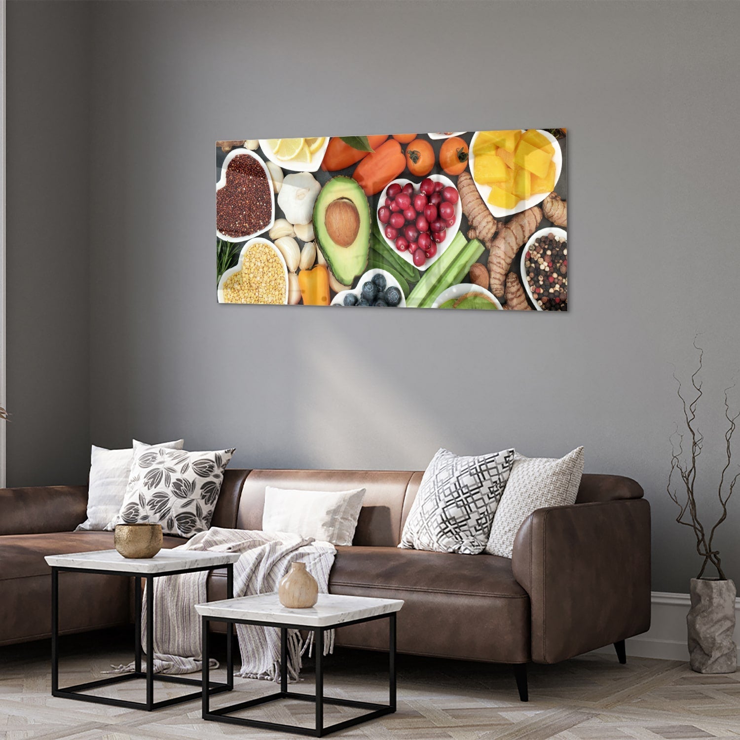 Fröhliches Glasbild mit Früchten für die Küche – Glasbild aus Sicherheitsglas, Größe 40x40_rond