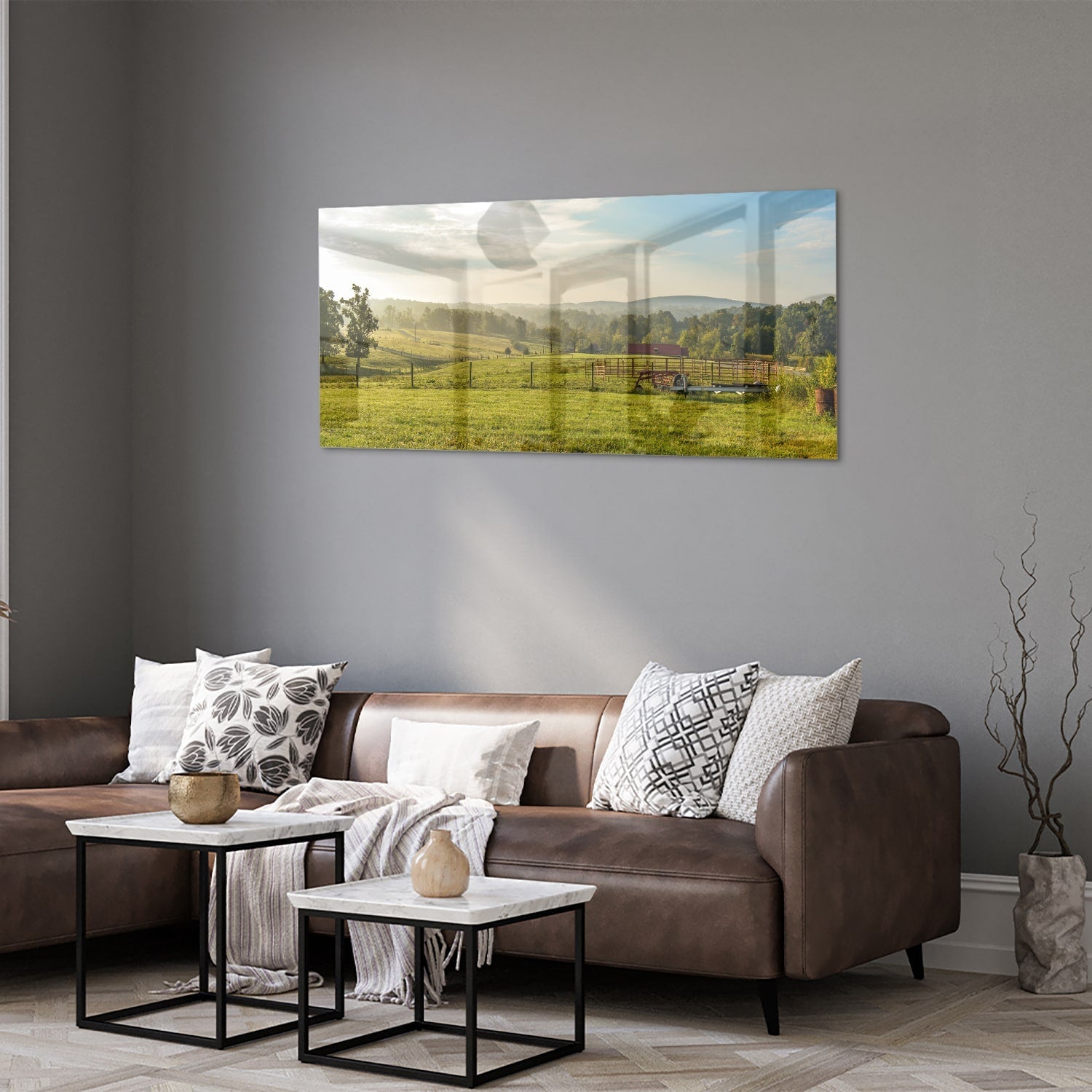 Glasbild mit atemberaubender grüner Wiese – Glasbild aus Sicherheitsglas, Größe 40x40_rond