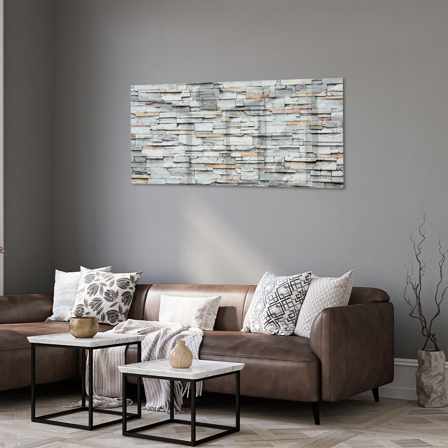 Modernes Glasbild mit Textur in Grau – Glasbild aus Sicherheitsglas, Größe 40x40_rond