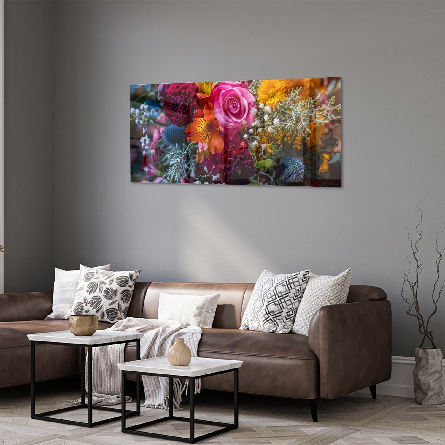 Glasbild – Bunte Blütenpracht – Glasbild aus Sicherheitsglas, Größe 40x40_rond