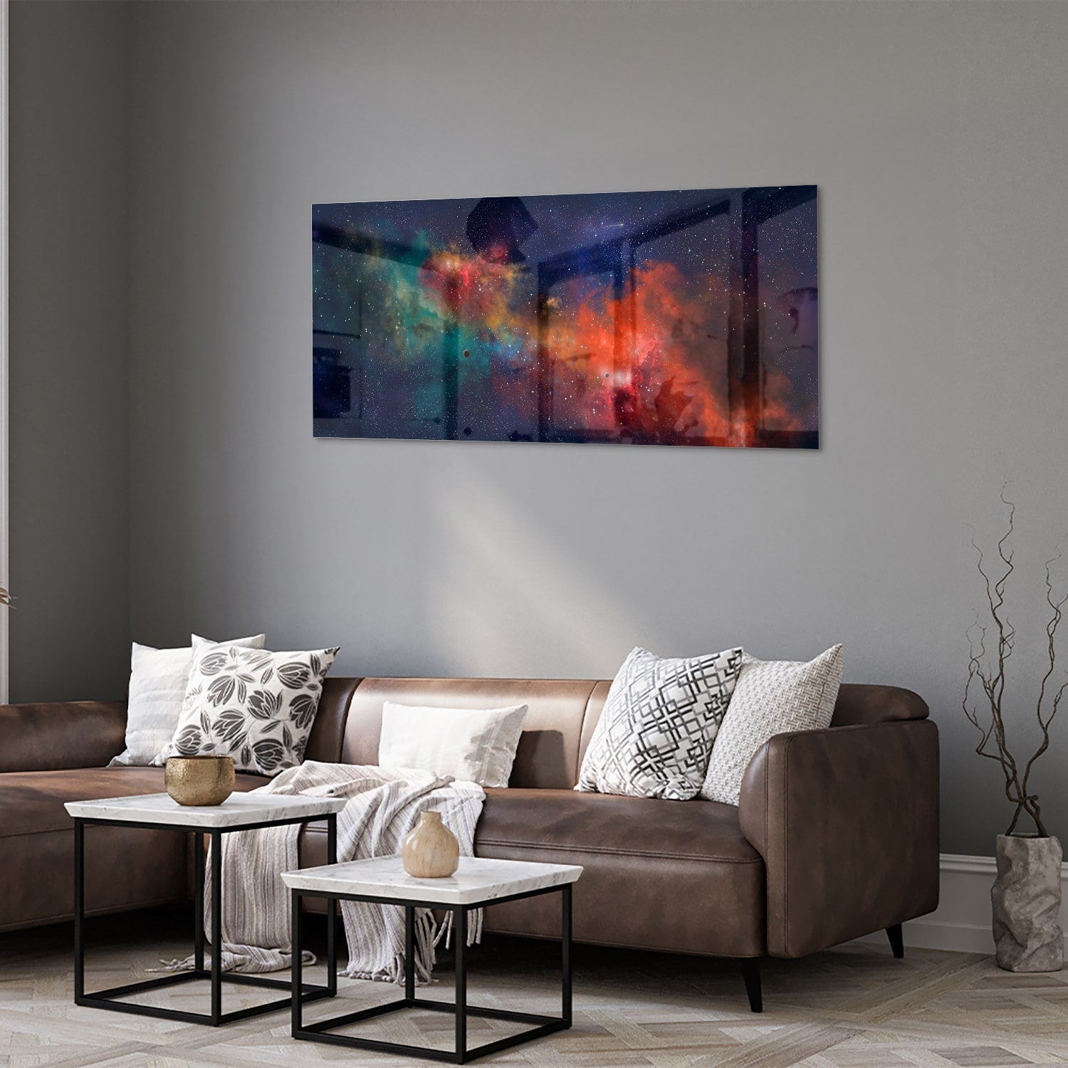Leuchtendes Glasbild mit Galaxie – Glasbild aus Sicherheitsglas, Größe 40x40_rond