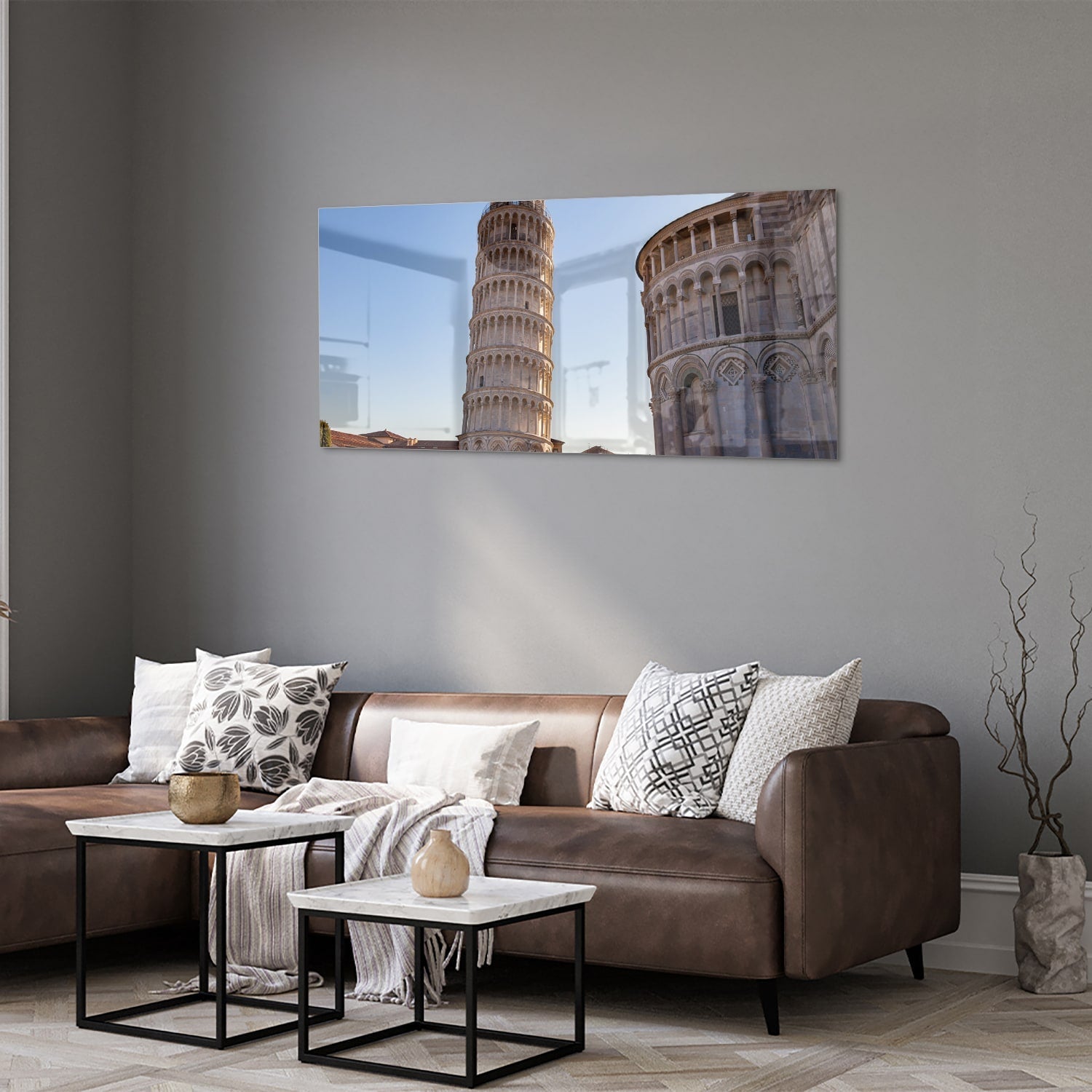 Glasbild mit dem Schiefen Turm von Pisa – Glasbild aus Sicherheitsglas, Größe 40x40_rond