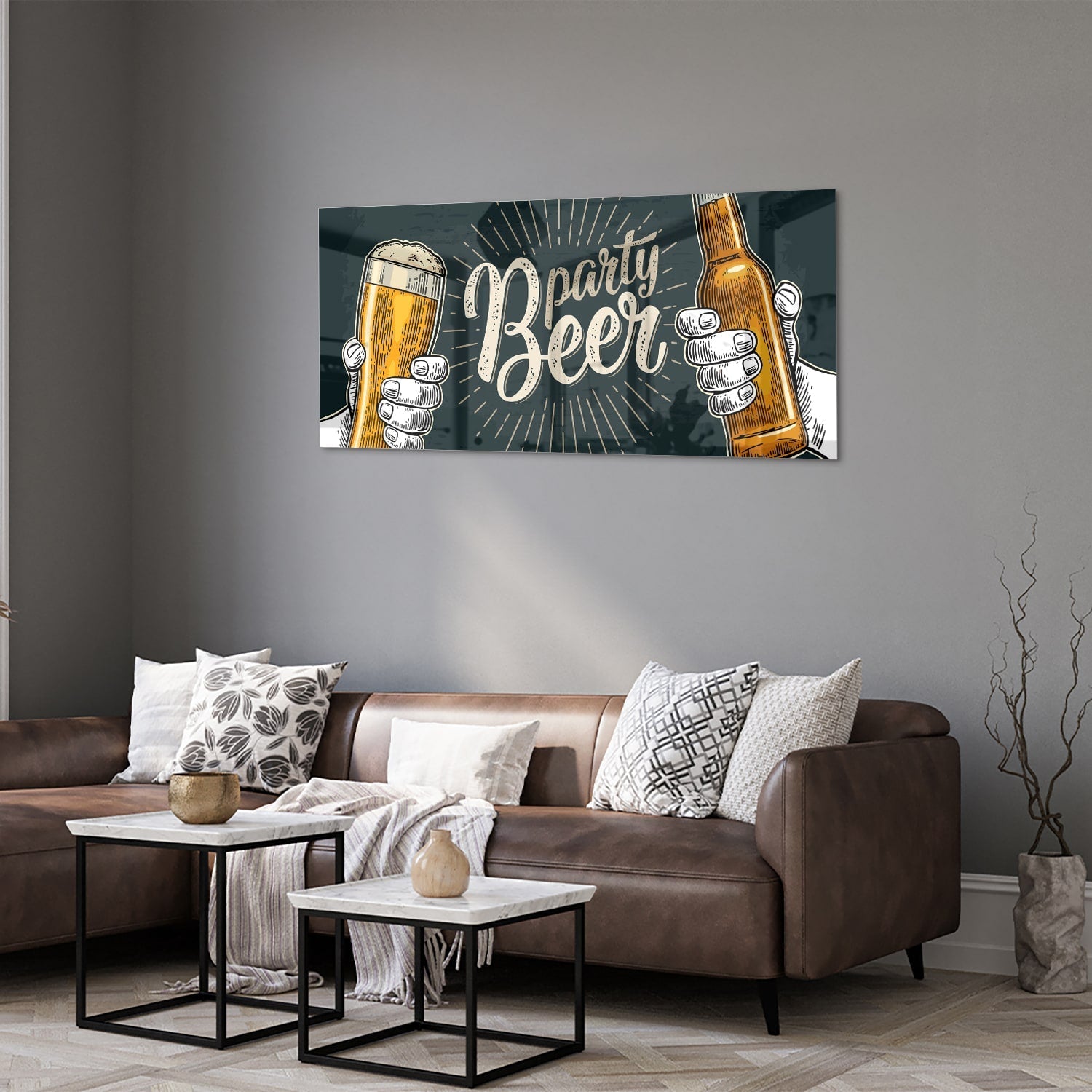 Festliches Glasbild mit Bier – Glasbild aus Sicherheitsglas, Größe 40x40_rond