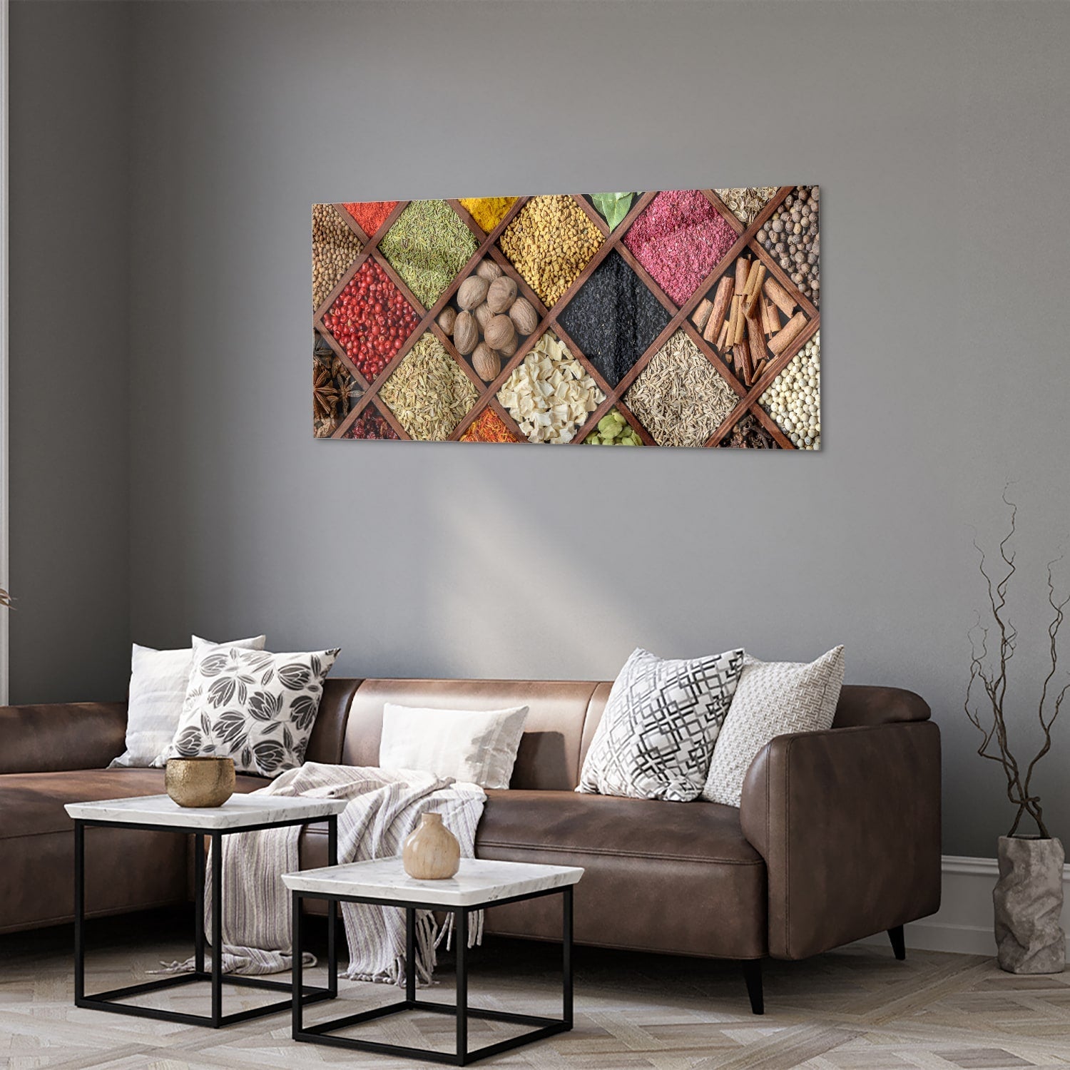 Farbenfrohes Glasbild mit Gewürzen – Glasbild aus Sicherheitsglas, Größe 40x40_rond
