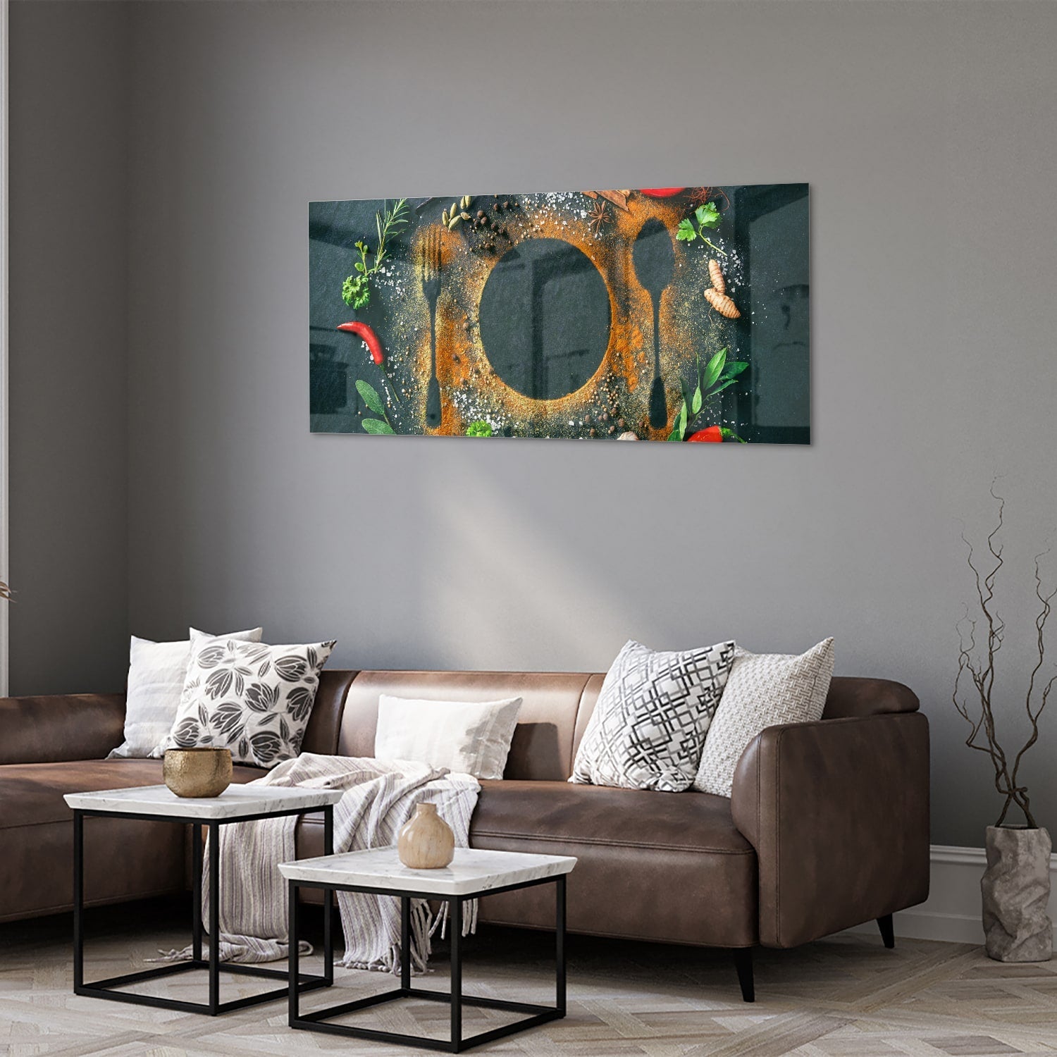 Glasbild mit kulinarischen Elementen – Glasbild aus Sicherheitsglas, Größe 40x40_rond