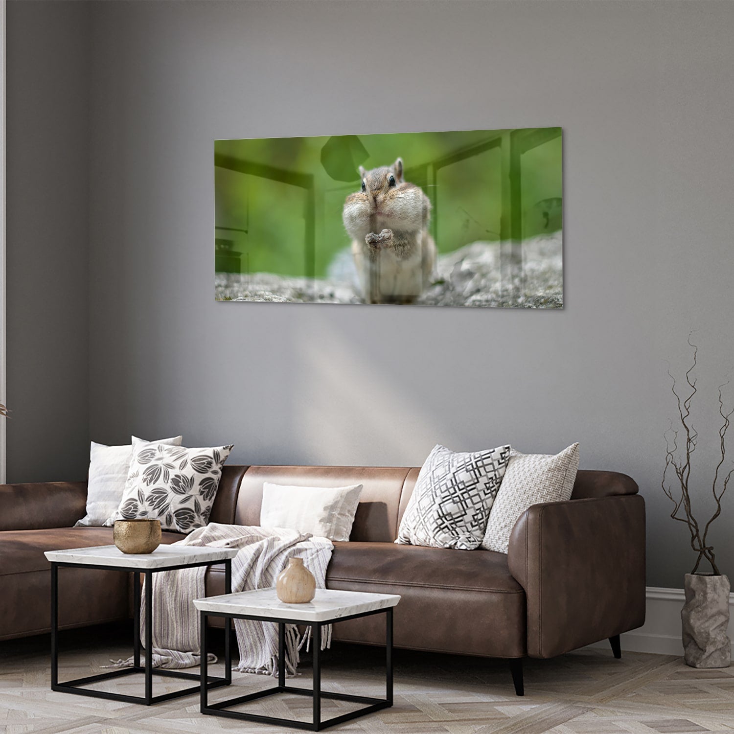 Niedliches Glasbild mit Eichhörnchen – Glasbild aus Sicherheitsglas, Größe 40x40_rond