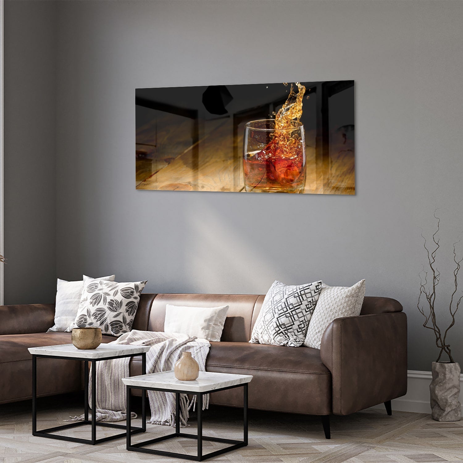 Glasbild mit spritzigem Getränk – Glasbild aus Sicherheitsglas, Größe 40x40_rond